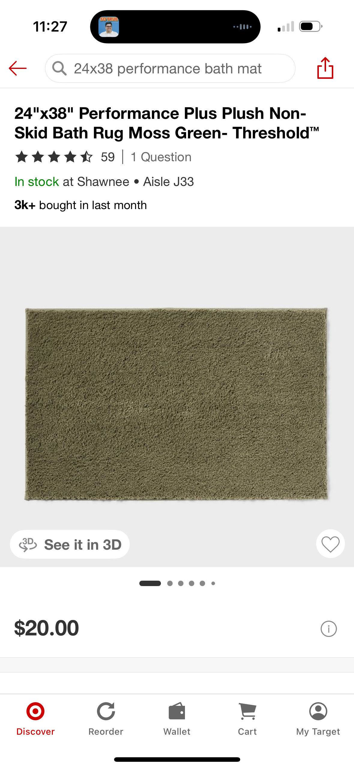 24"x38" Performance Plus Plush NonSkid Bath Rug Moss Green- Threshold™