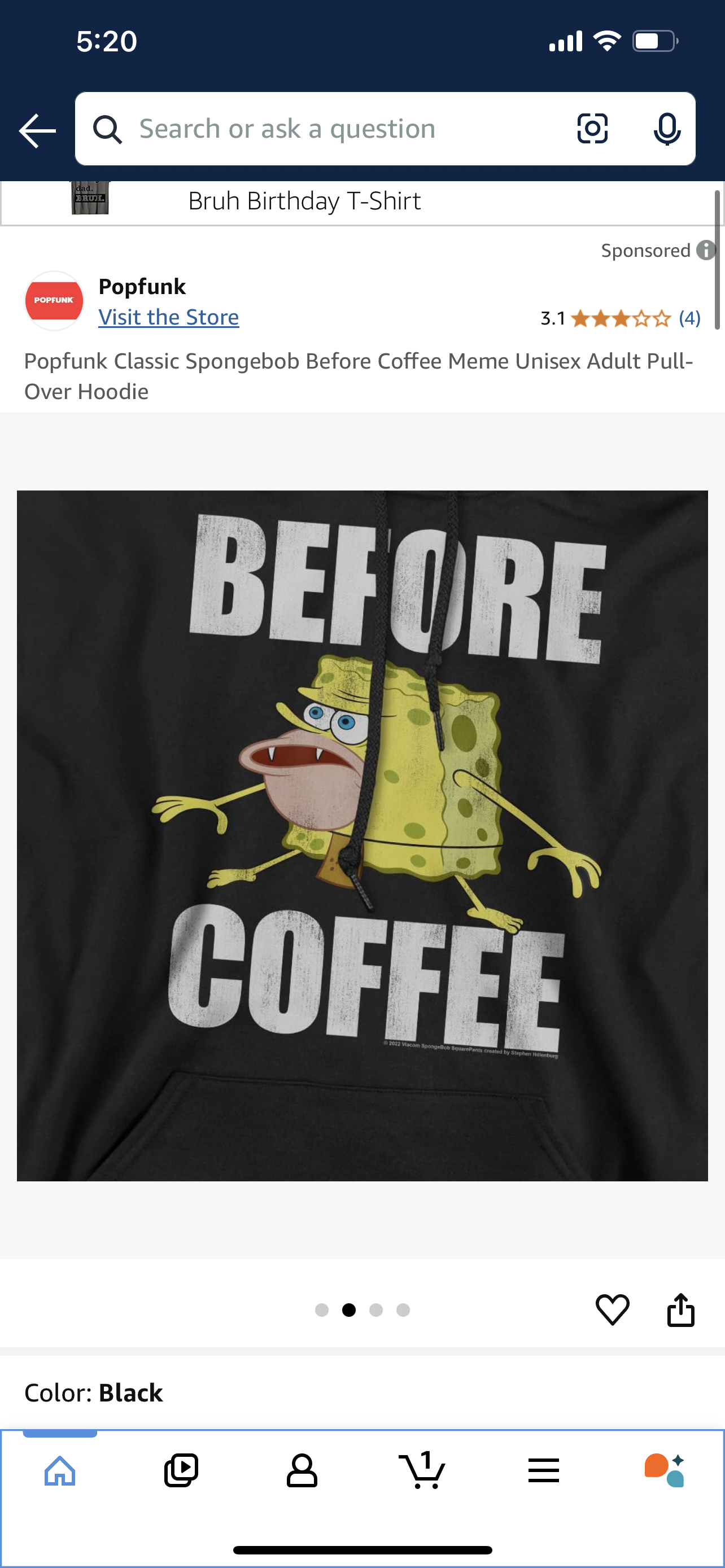 Popfunk Classic Spongebob Before Coffee Meme Unisex Adult Pull-Over Hoodie Medium