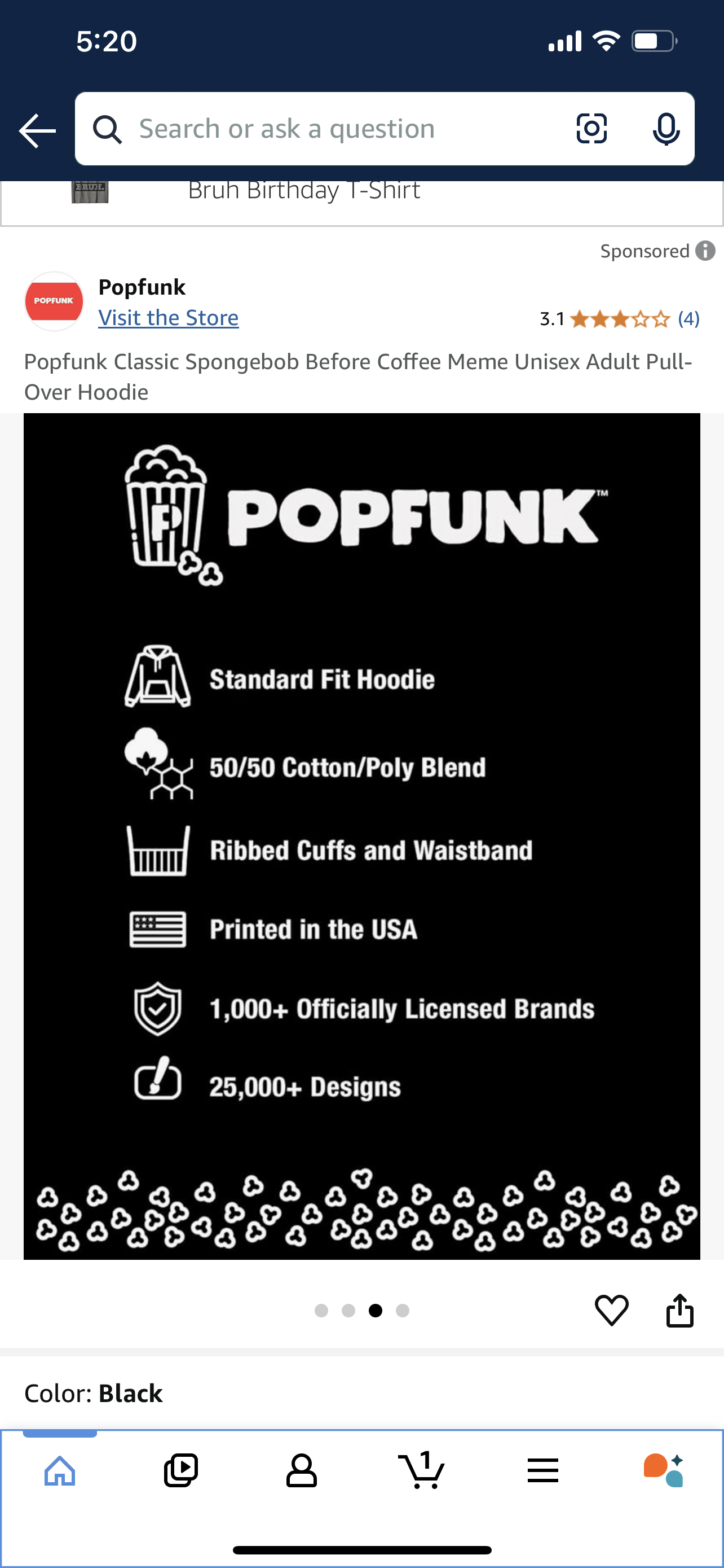 Popfunk Classic Spongebob Before Coffee Meme Unisex Adult Pull-Over Hoodie Medium