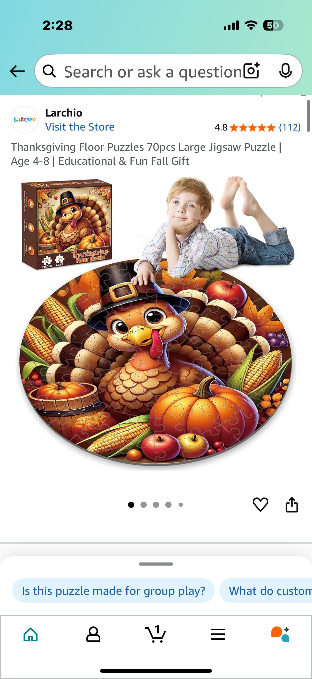Thanksgiving Floor Puzzles 70pcs Large Jigsaw Puzzle | Age 4-8 | Educational & Fun Fall Gift
