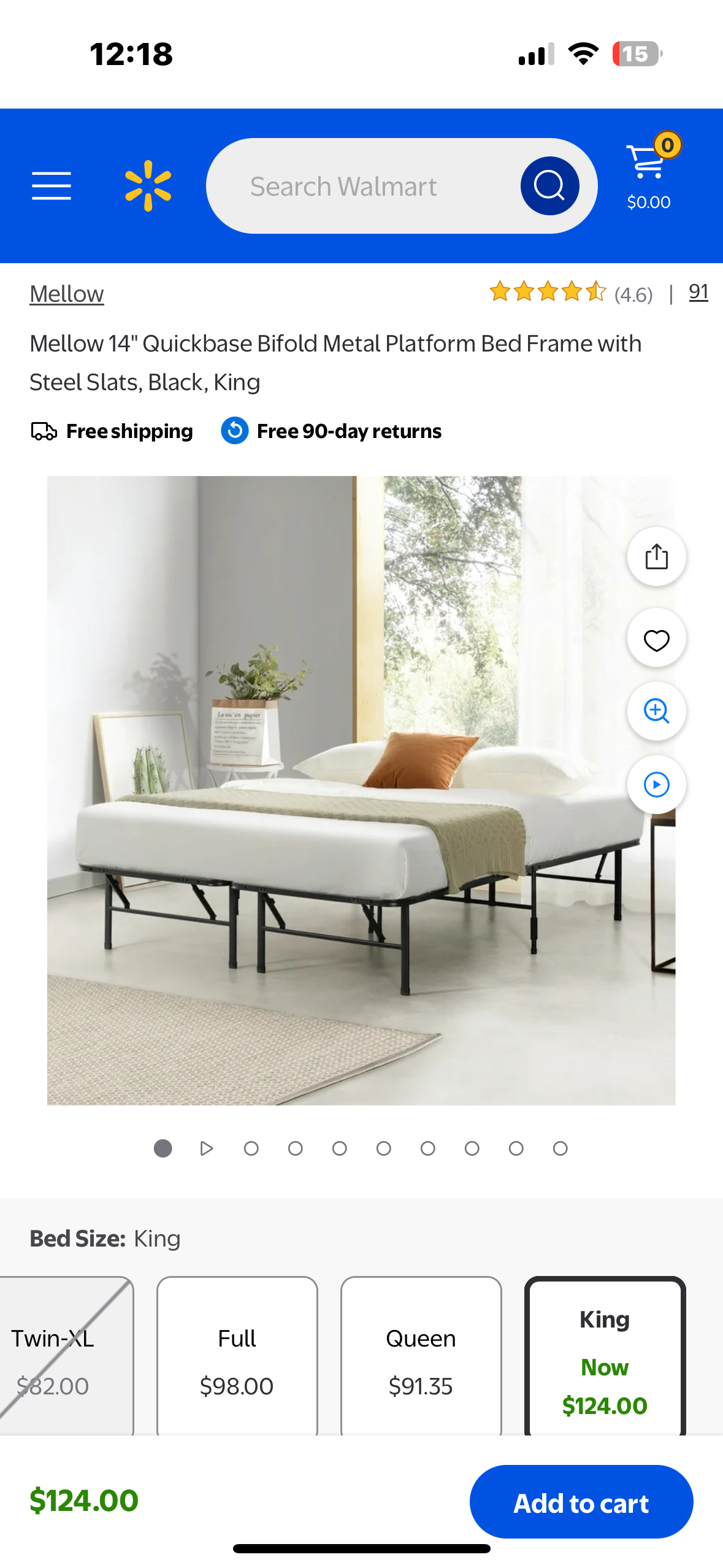 Mellow 14" Quickbase Bifold Metal Platform Bed Frame with Steel Slats, Black, King (B1050)