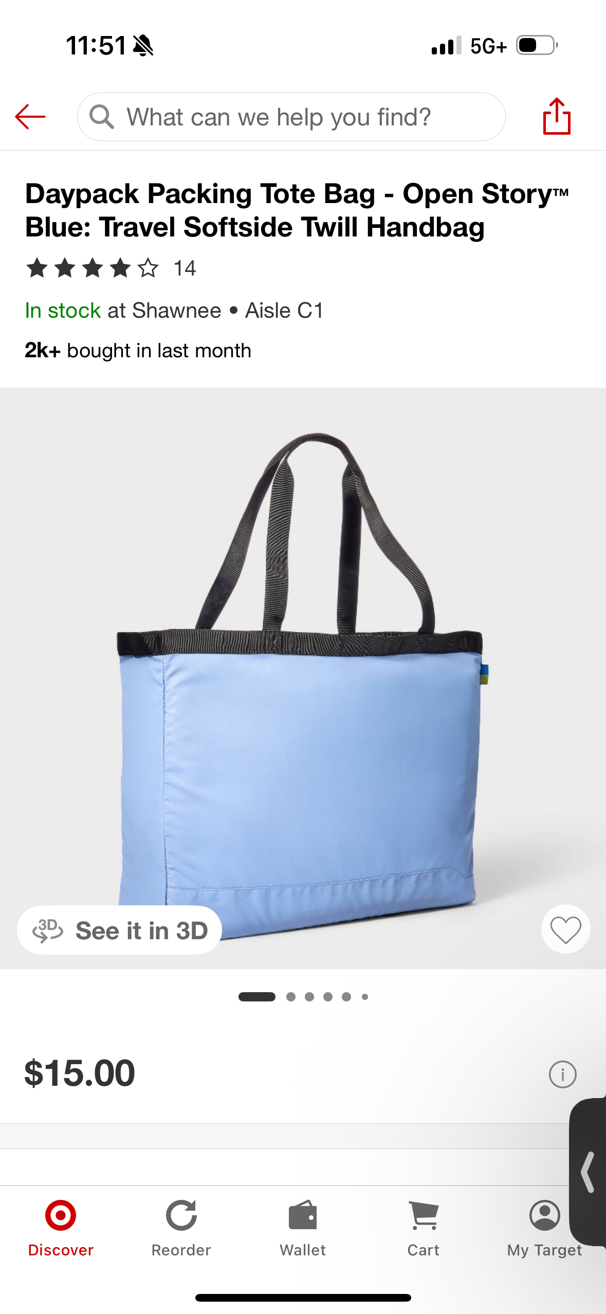 Daypack Packing Tote Bag - Open Story™ Blue: Travel Softside Twill Handbag