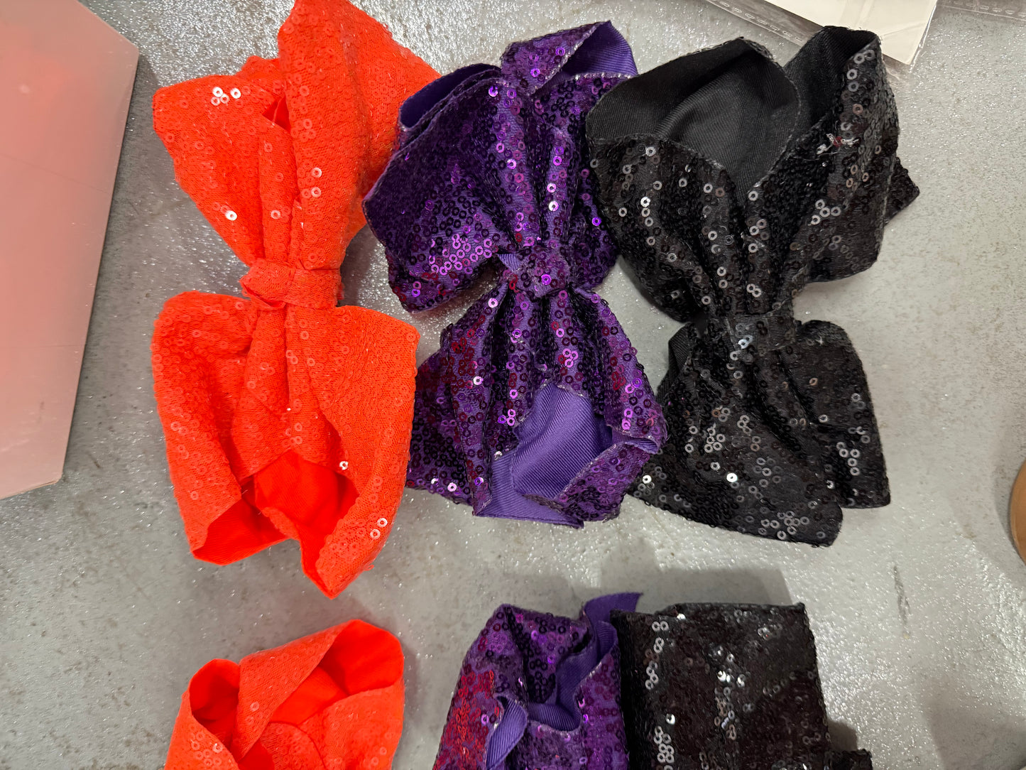 6pack 8Inch Black Sparkly Glitter Sequin Hair Bows for Girls