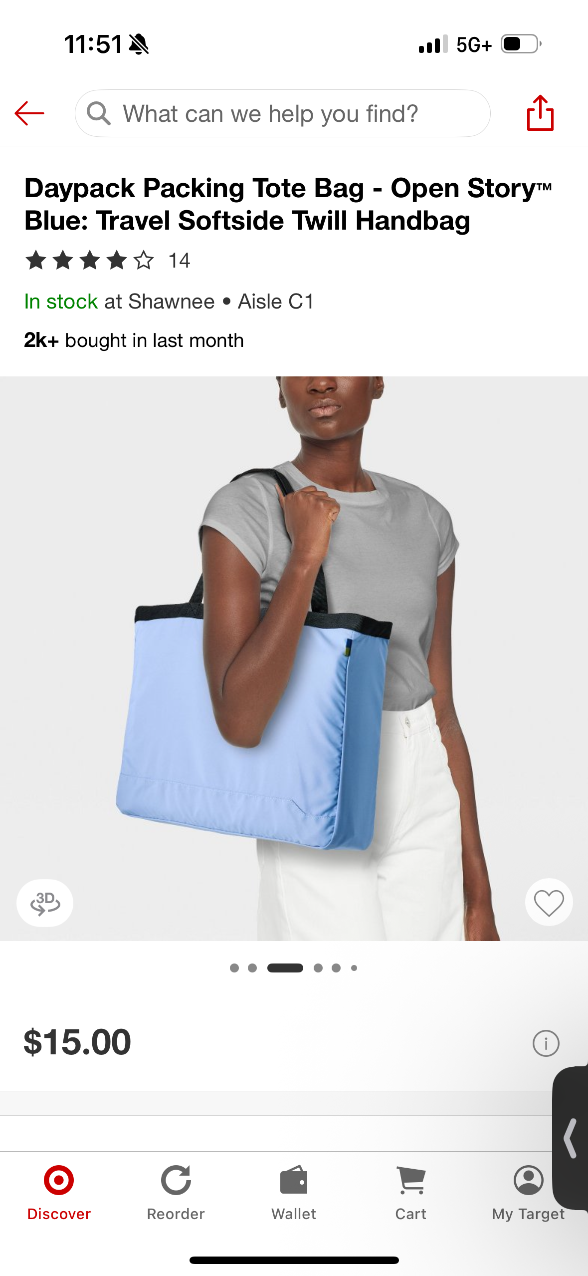 Daypack Packing Tote Bag - Open Story™ Blue: Travel Softside Twill Handbag