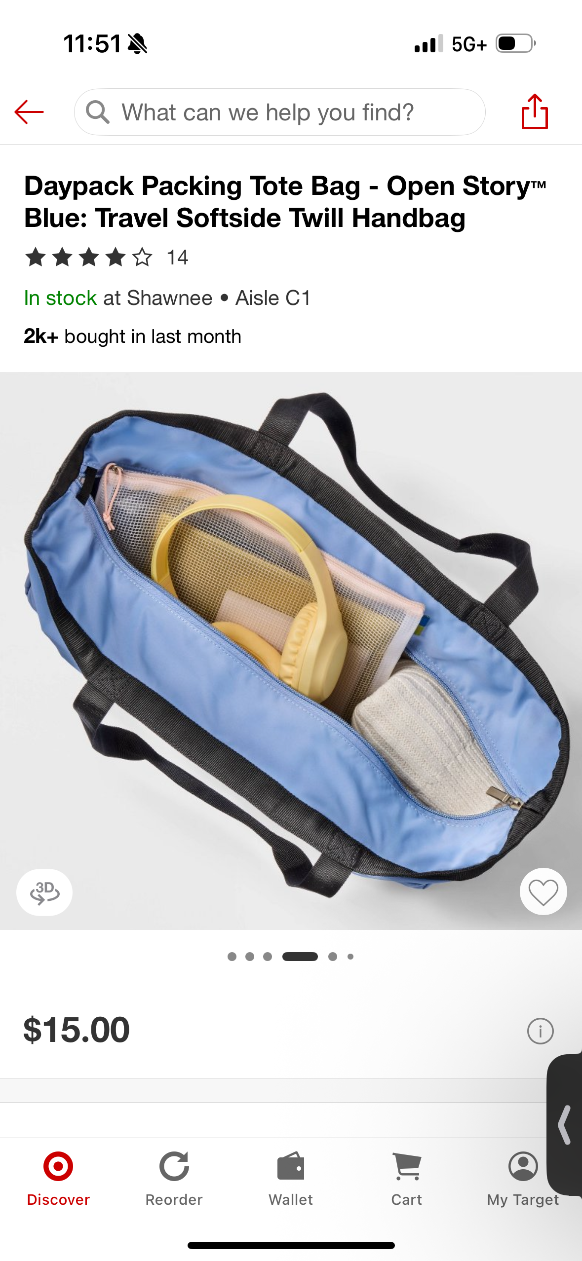 Daypack Packing Tote Bag - Open Story™ Blue: Travel Softside Twill Handbag