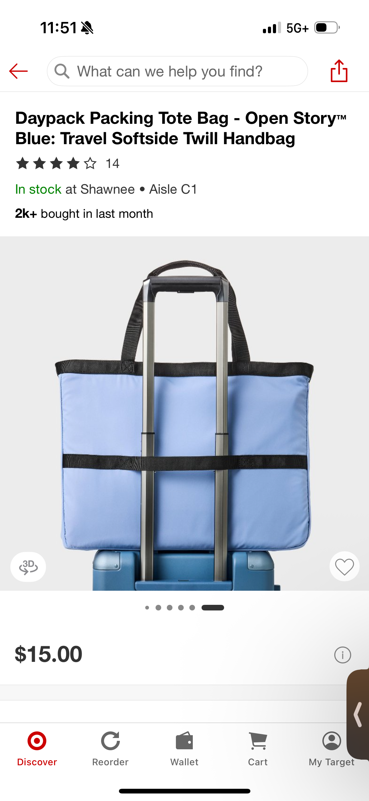 Daypack Packing Tote Bag - Open Story™ Blue: Travel Softside Twill Handbag
