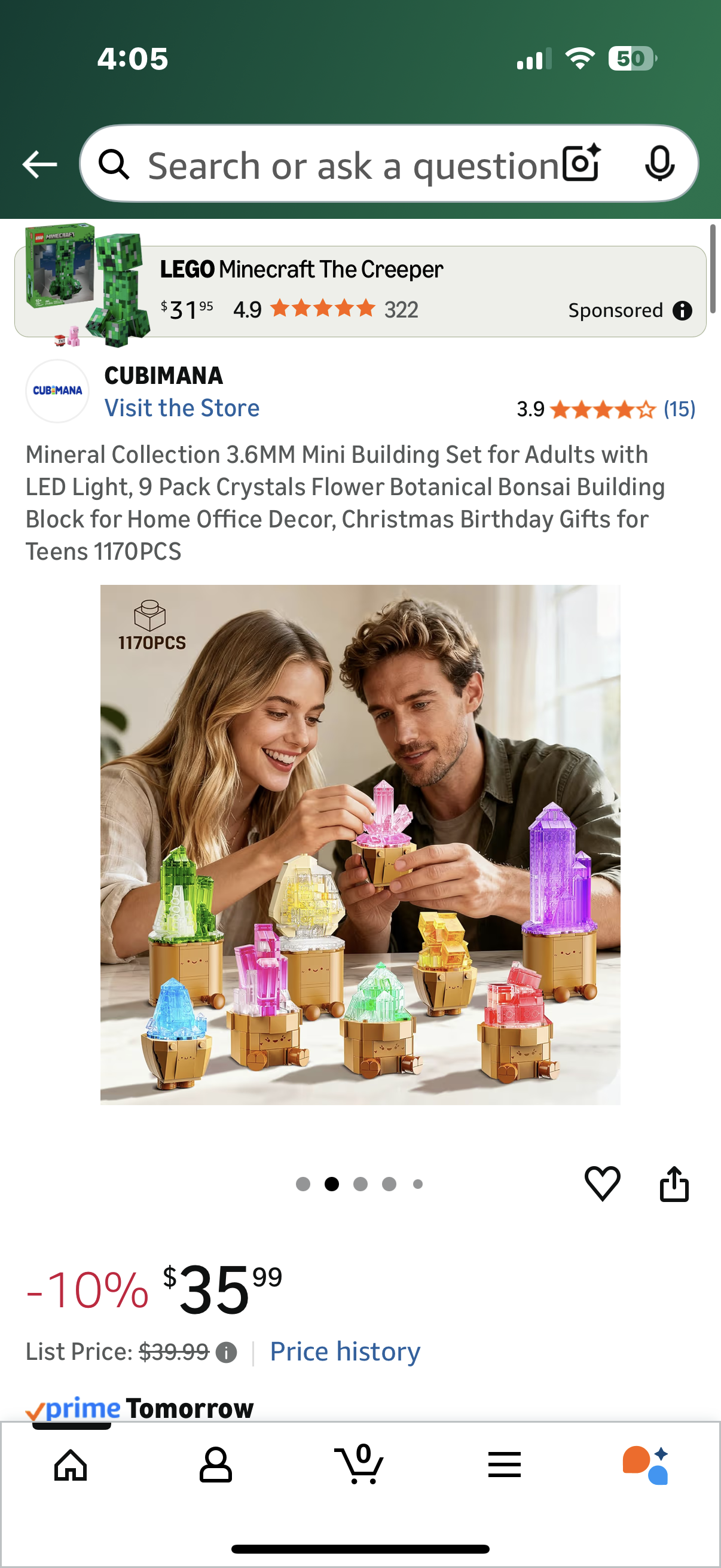 Mineral Collection 3.6MM Mini Building Set for Adults with LED Light, 9 Pack Crystals Flower Botanical Bonsai Building Block for Home Office Decor, Christmas Birthday Gifts for Teens 1170PCS