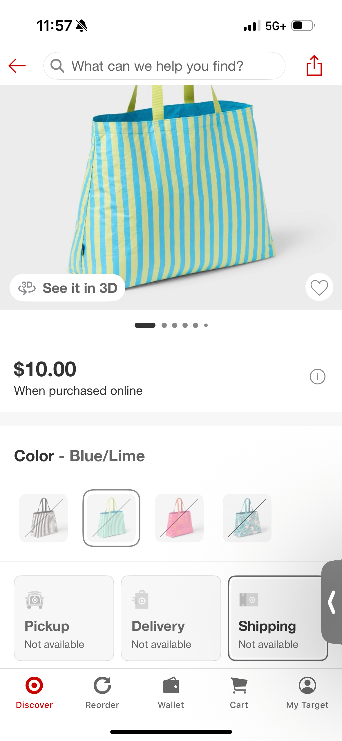 Water Resistant Reversible Tote Bag Light - Open Story™ Blue/Lime Stripe