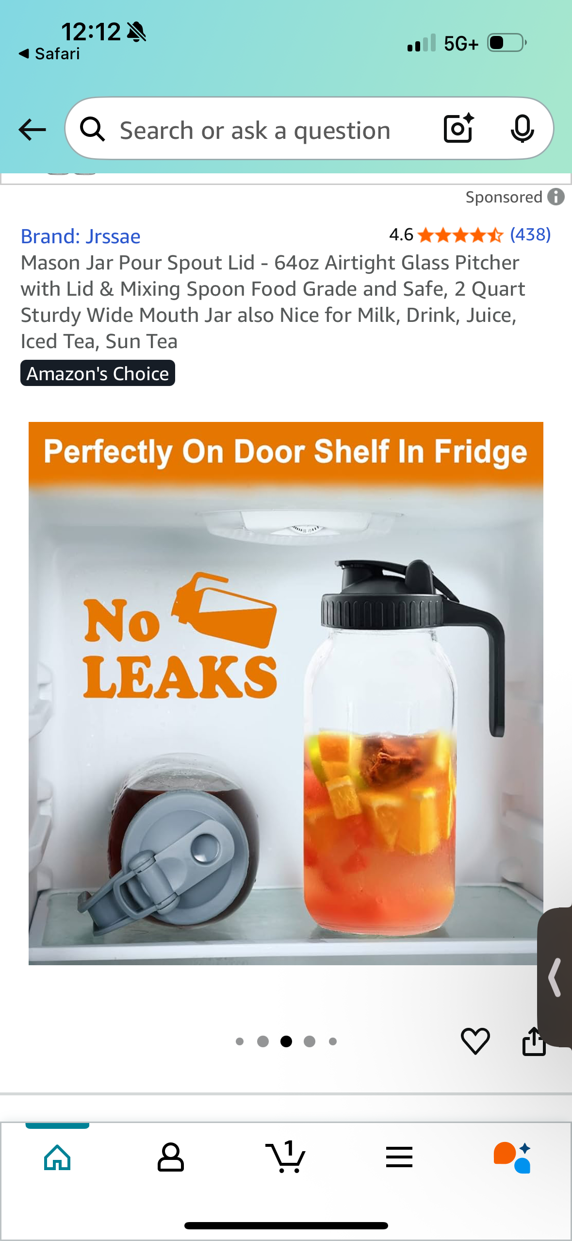 Mason Jar Pour Spout Lid - 64oz Airtight Glass Pitcher with Lid & Mixing Spoon Food Grade and Safe, 2 Quart Sturdy Wide Mouth Jar also Nice for Milk, Drink, Juice, Iced Tea, Sun Tea