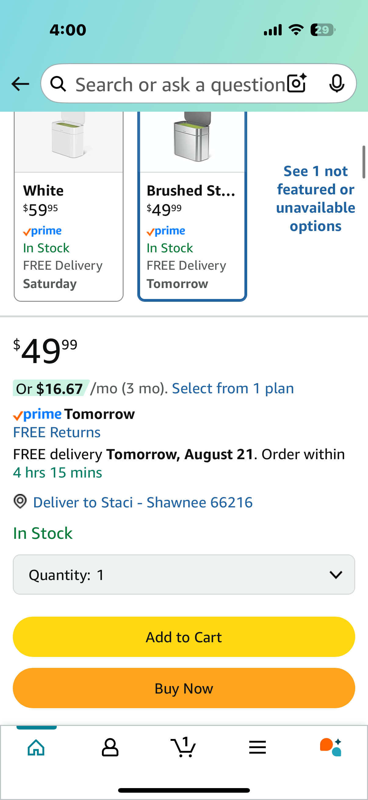 simplehuman Compost Caddy, Detachable and Countertop Bin, 4 Liter / 1.06 Gallon, Brushed Stainless Steel