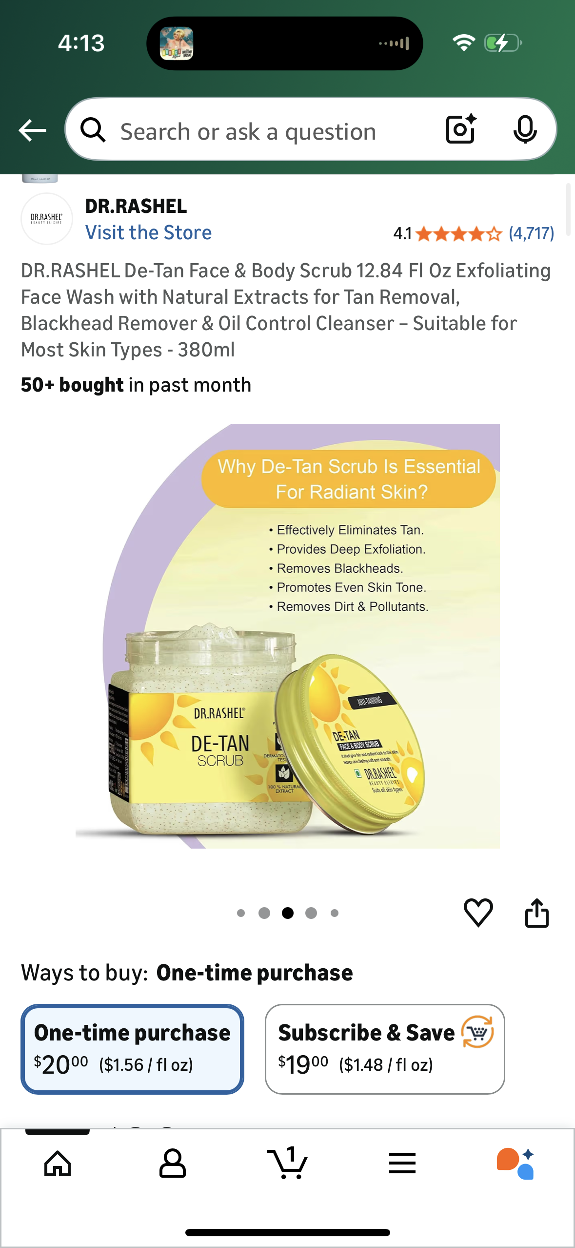 DR.RASHEL De-Tan Face & Body Scrub 12.84 Fl Oz Exfoliating Face Wash with Natural Extracts for Tan Removal, Blackhead Remover & Oil Control Cleanser – Suitable for Most Skin Types - 380ml