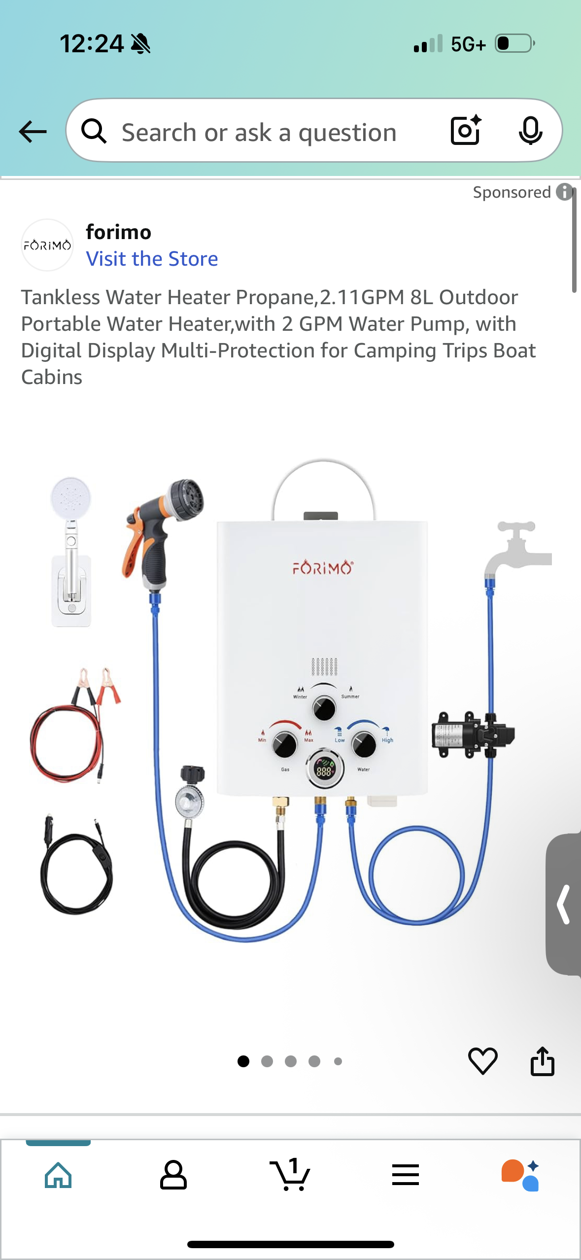 Tankless Water Heater Propane,2.11GPM 8L Outdoor Portable Water Heater,with 2 GPM Water Pump, with Digital Display Multi-Protection for Camping Trips Boat Cabins
