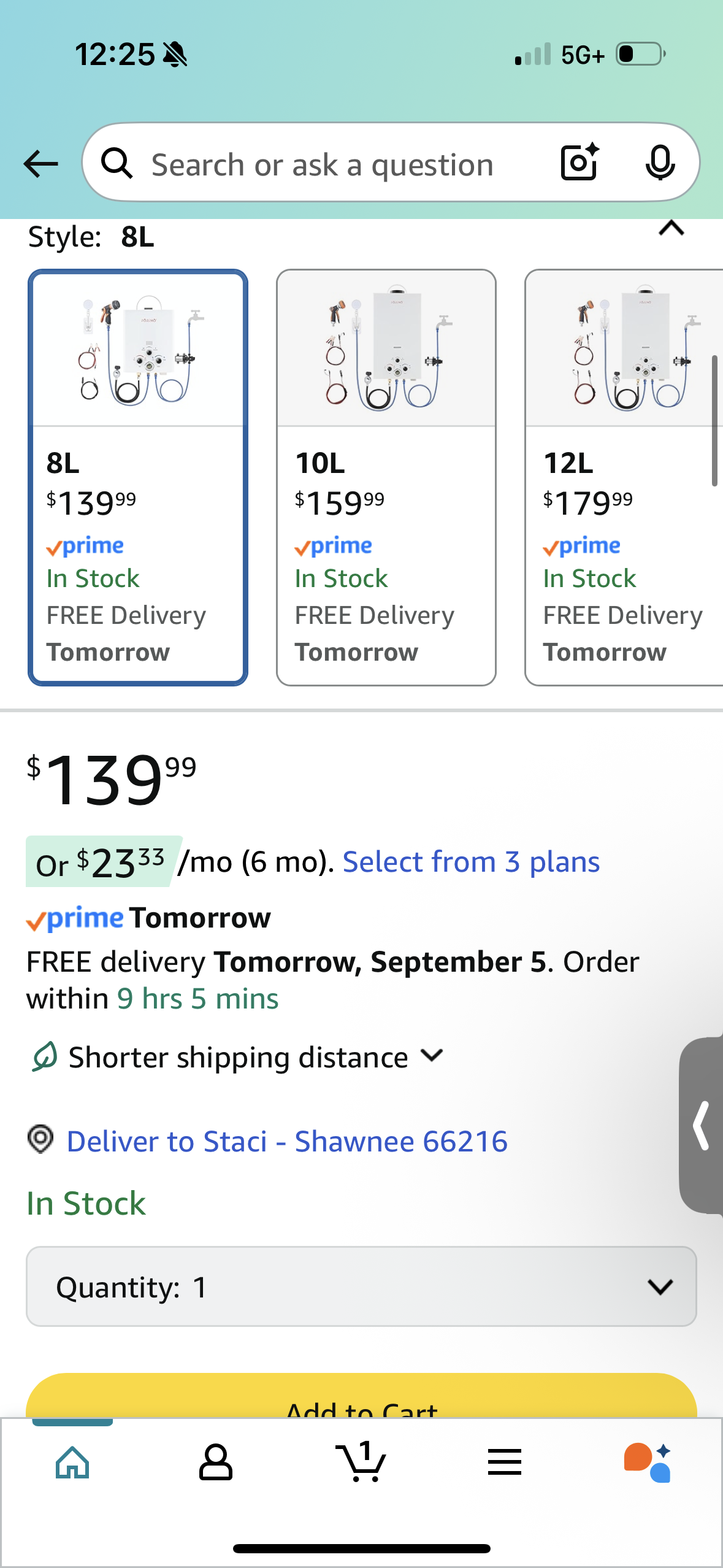 Tankless Water Heater Propane,2.11GPM 8L Outdoor Portable Water Heater,with 2 GPM Water Pump, with Digital Display Multi-Protection for Camping Trips Boat Cabins