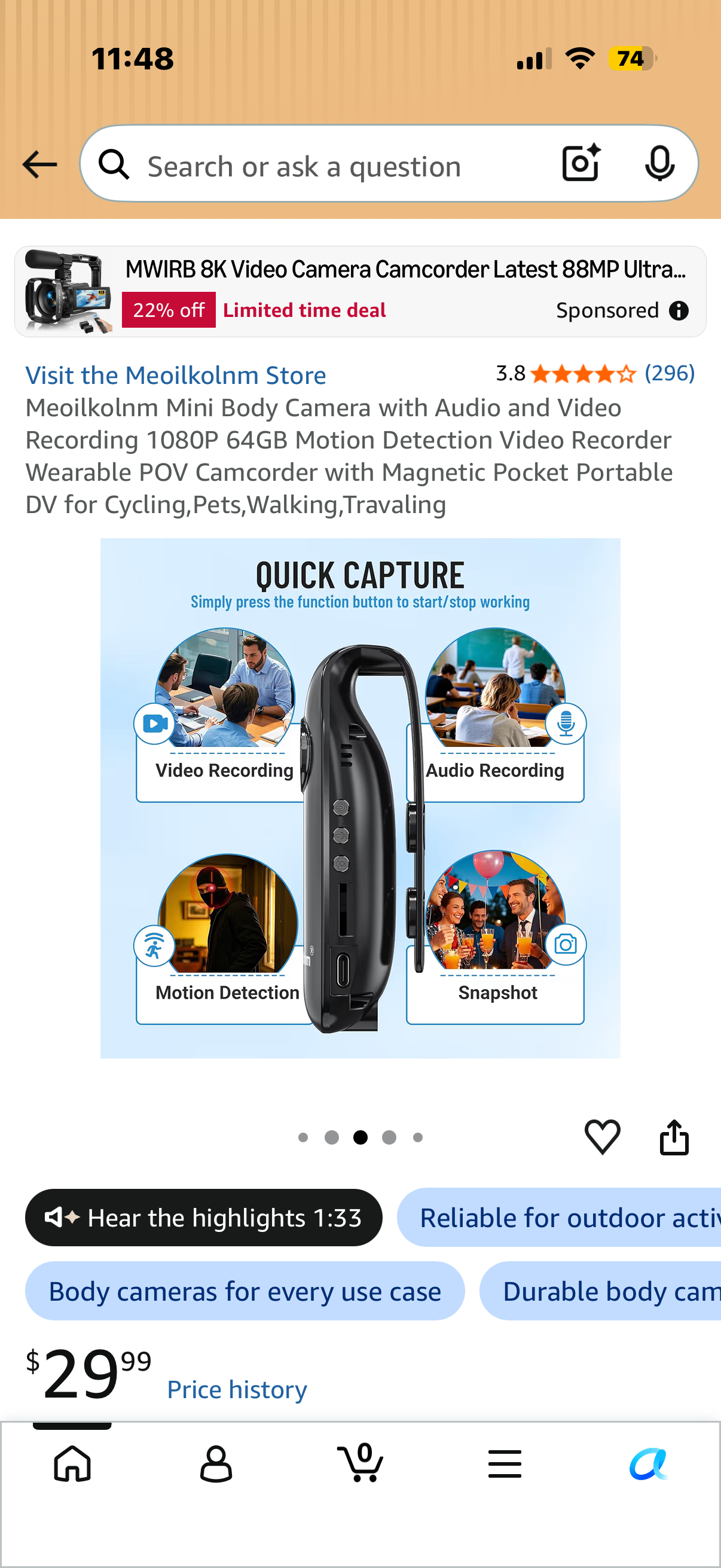 10 AM Door Buster - Meoilkolnm Mini Body Camera with Audio and Video Recording 1080P 64GB