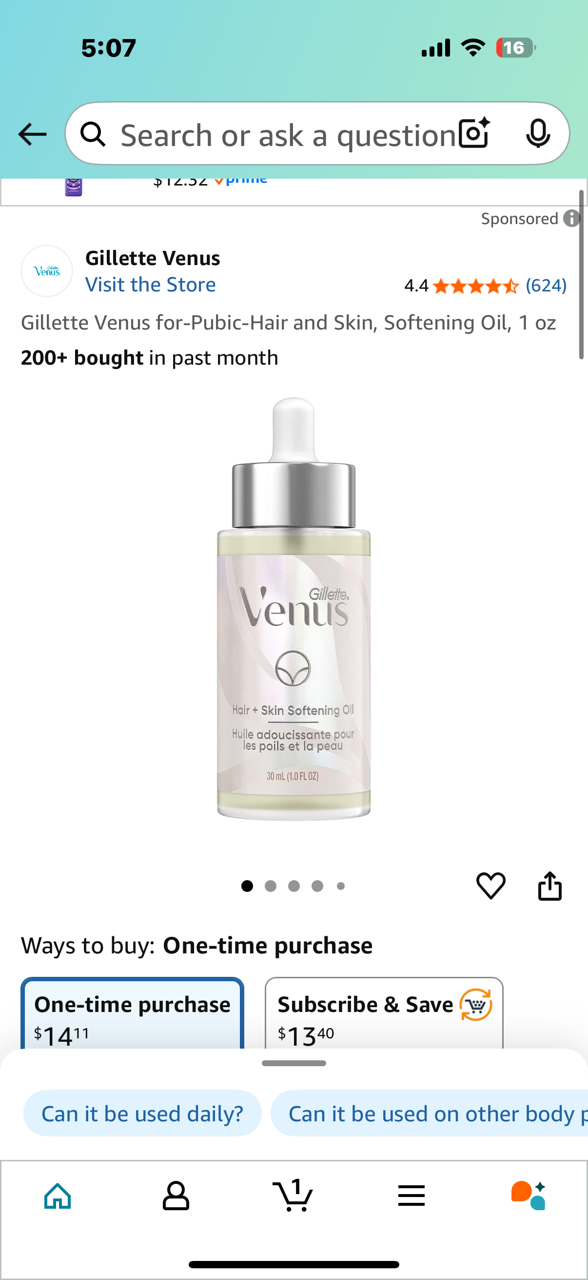 Gillette Venus for-Pubic-Hair and Skin, Softening Oil