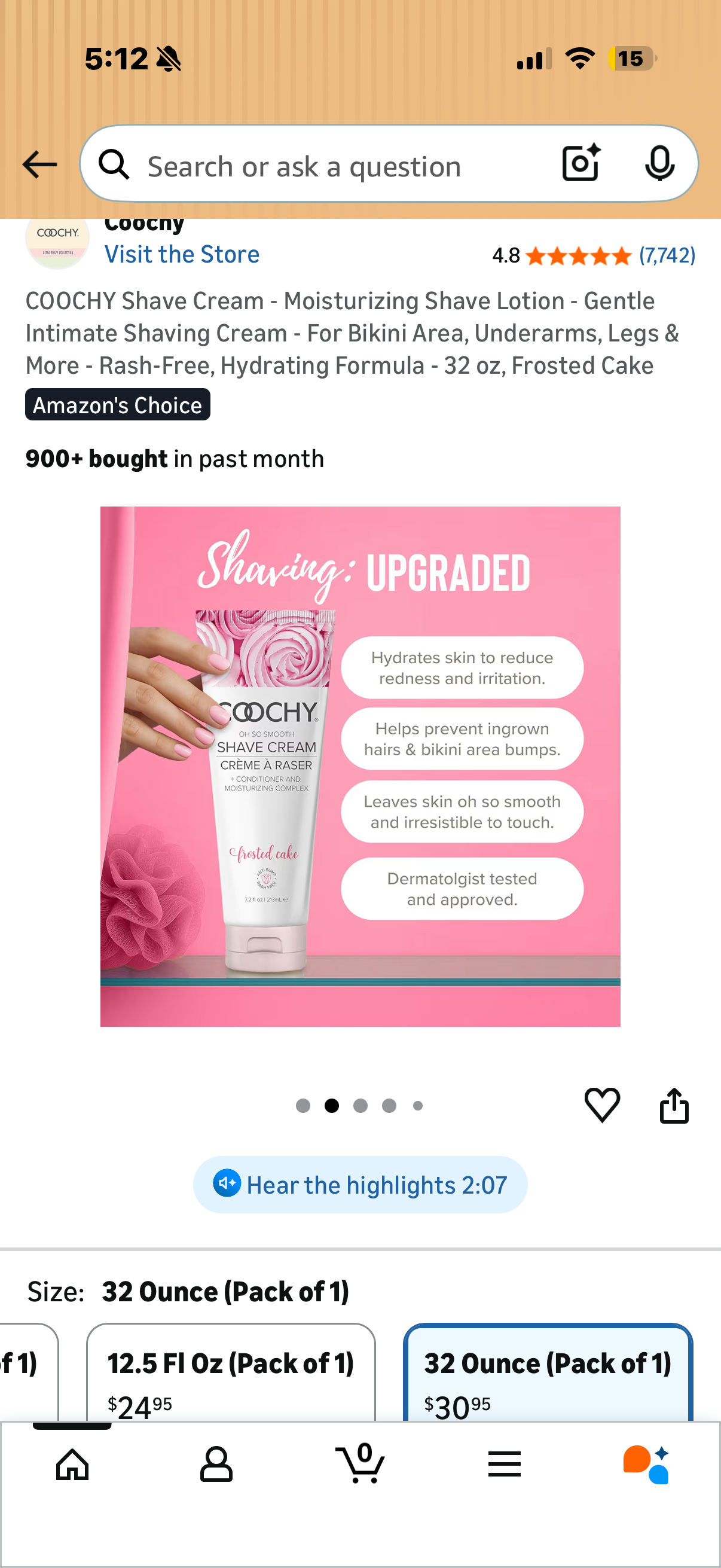 COOCHY Shave Cream - Moisturizing Shave Lotion - Gentle Intimate Shaving Cream - For Bikini Area, Underarms, Legs & More - Rash-Free, Hydrating Formula - 32 oz, Frosted Cake (Copy)