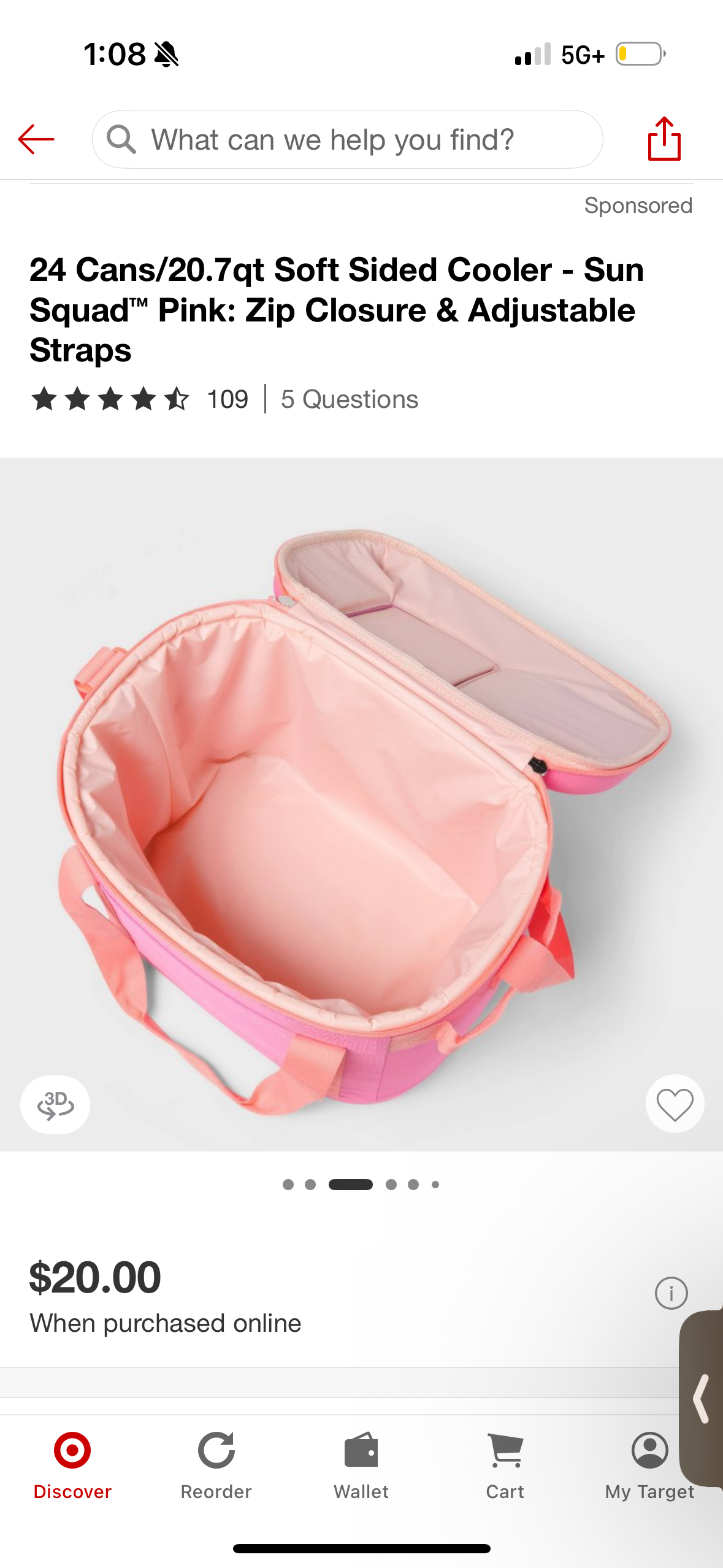 24 Cans/20.7qt Soft Sided Cooler - Sun Squad™ Pink: Zip Closure & Adjustable Straps
