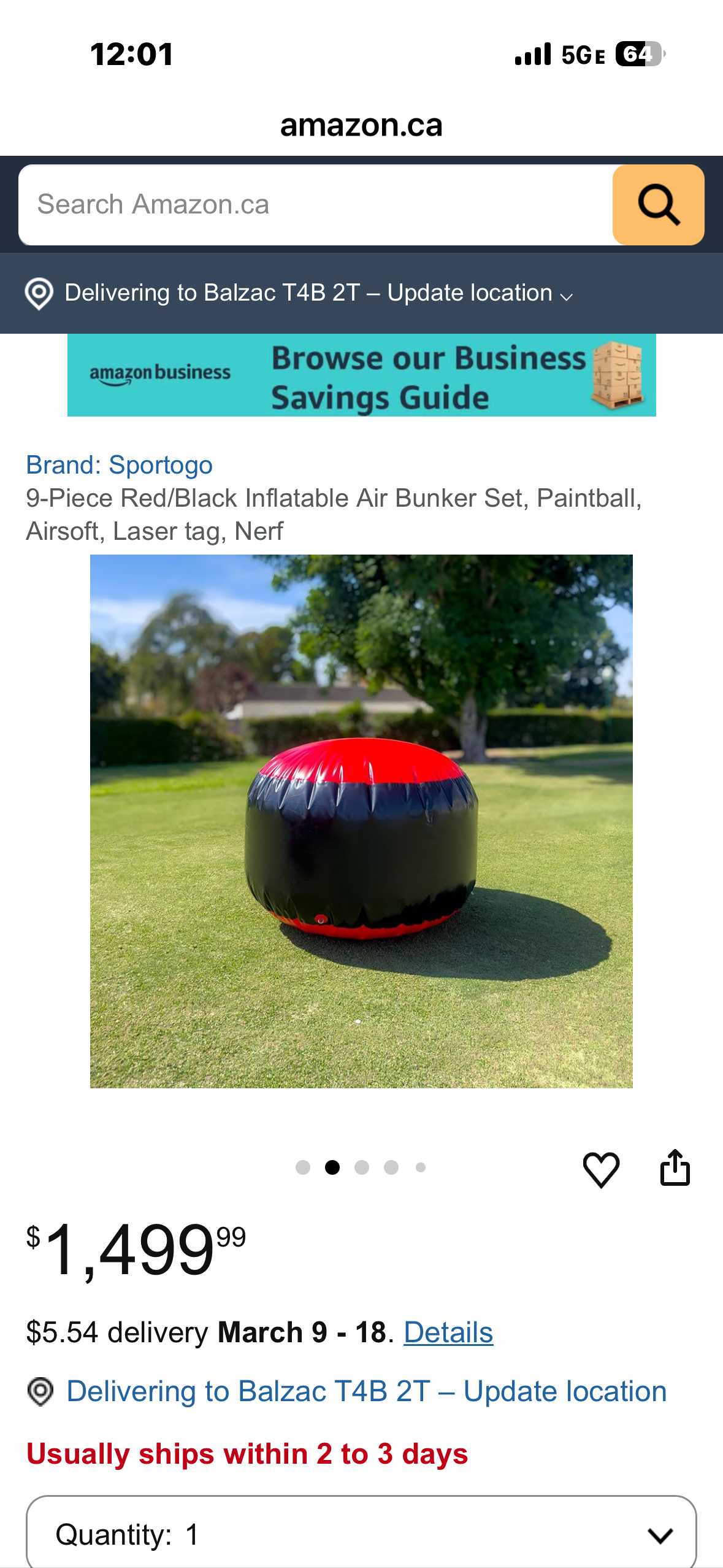 Giant Inflatable Air Bunker Set, Paintball, Airsoft, Laser tag, Nerf (W634)