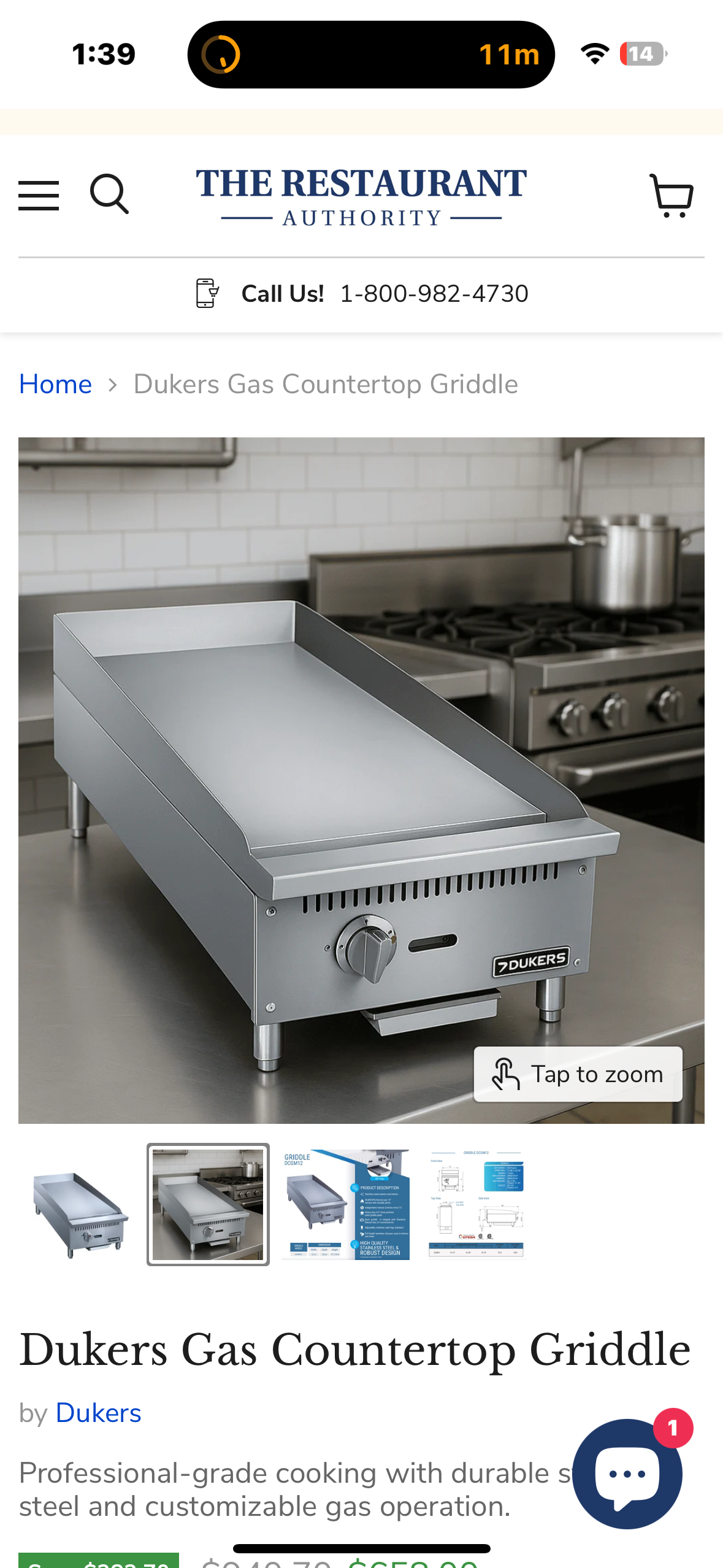 New - Dukers DCGMA12 12” Commercial Countertop Gas Griddle, 1 Burner, NG/LPG 30,000 BTU 1 inch Plate with Manual Controls (R551)