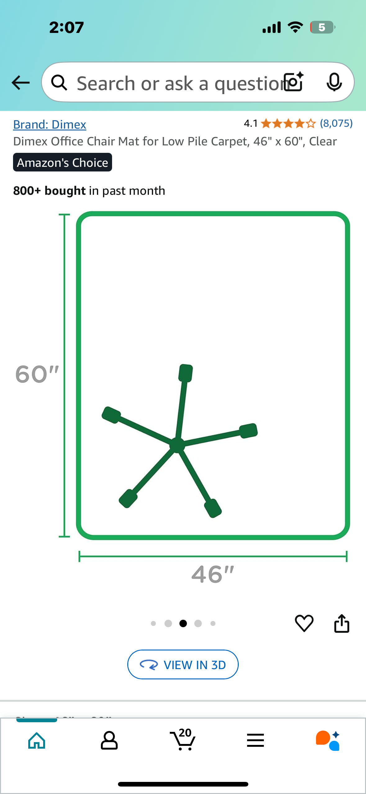 New - Dimex Office Chair Mat for Low Pile Carpet, 46" x 60", Clear (O375)