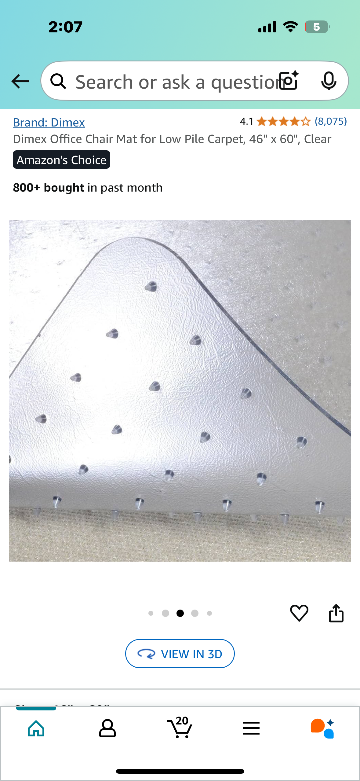 New - Dimex Office Chair Mat for Low Pile Carpet, 46" x 60", Clear (O375)