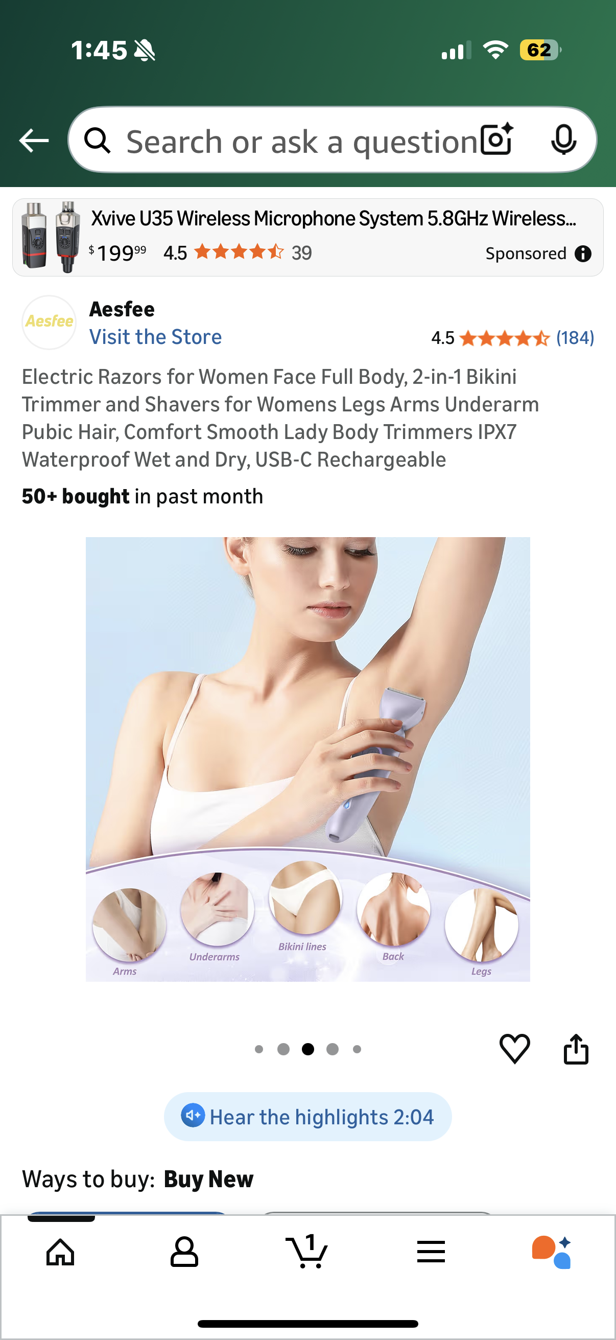 Electric Razors for Women Face Full Body, 2-in-1 Bikini Trimmer and Shavers for Womens Legs Arms Underarm Pubic Hair, Comfort Smooth Lady Body Trimmers IPX7 Waterproof Wet and Dry, USB-C Rechargeable