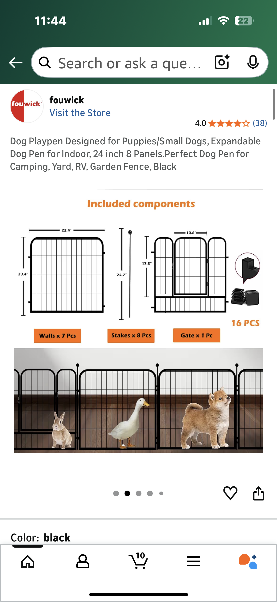 Dog Playpen Designed for Puppies/Small Dogs, Expandable Dog Pen for Indoor, 24 inch 8 Panels. Perfect Dog Pen for Camping, Yard, RV, Garden Fence, Black (R741)