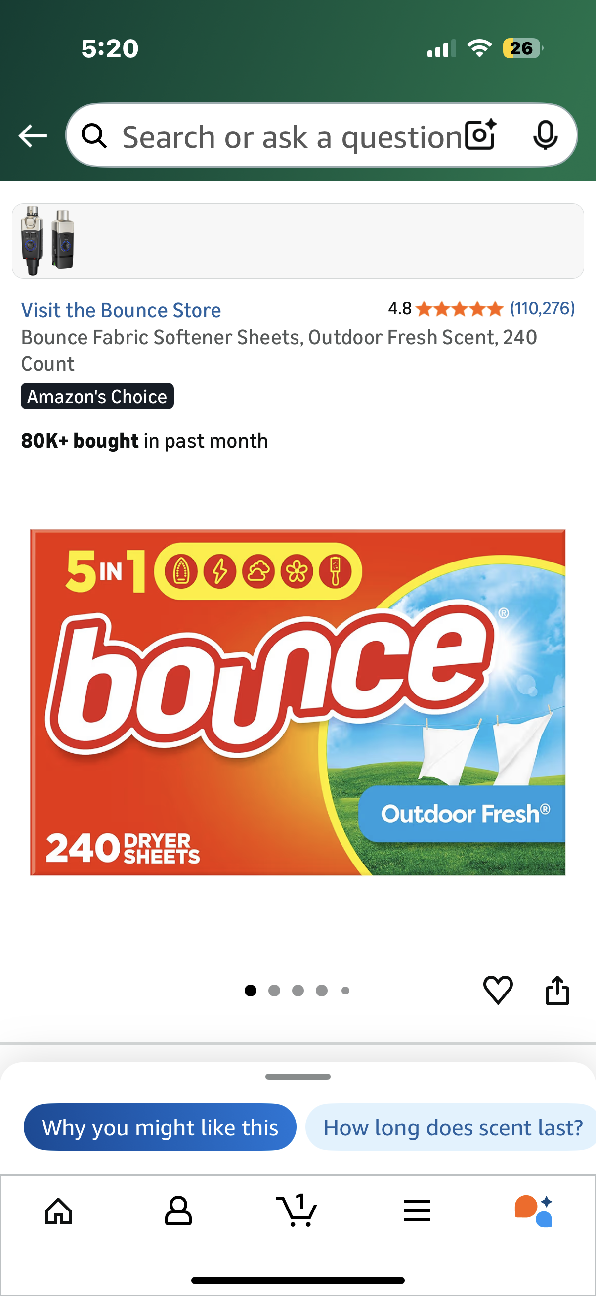 Bounce Fabric Softener Sheets, Outdoor Fresh Scent, 240 Count
