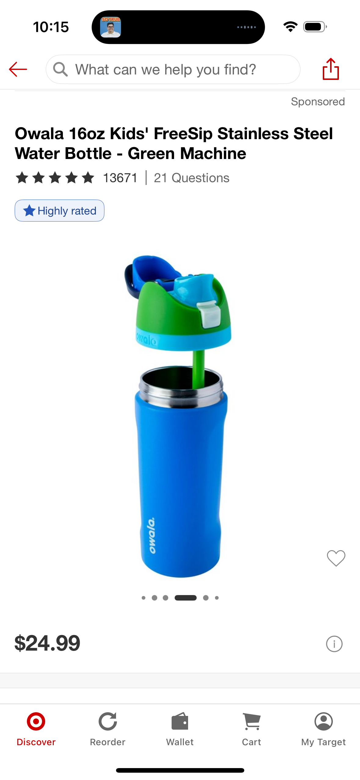 Owala 16oz Kids' FreeSip Stainless Steel Water Bottle - Green Machine