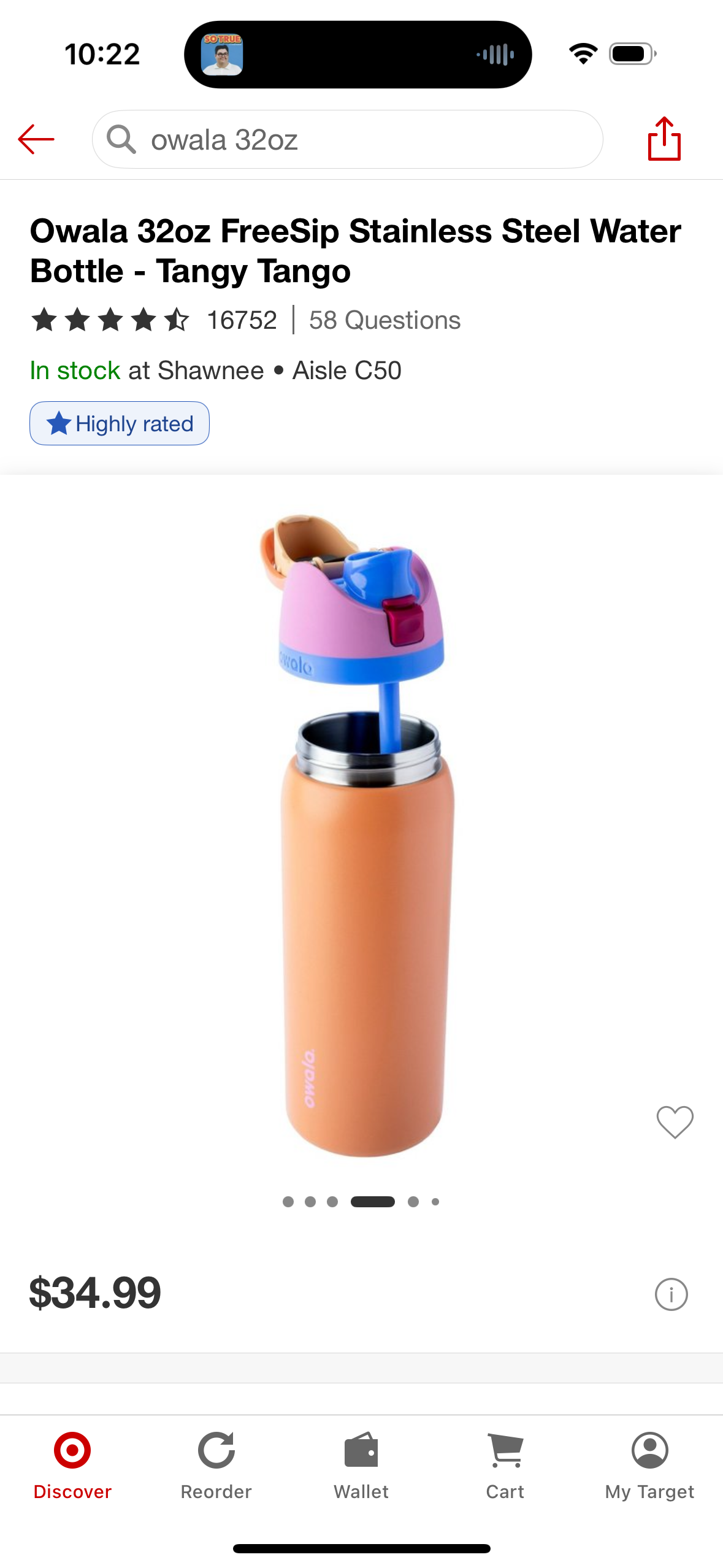 Owala 32oz FreeSip Stainless Steel Water Bottle - Tangy Tango