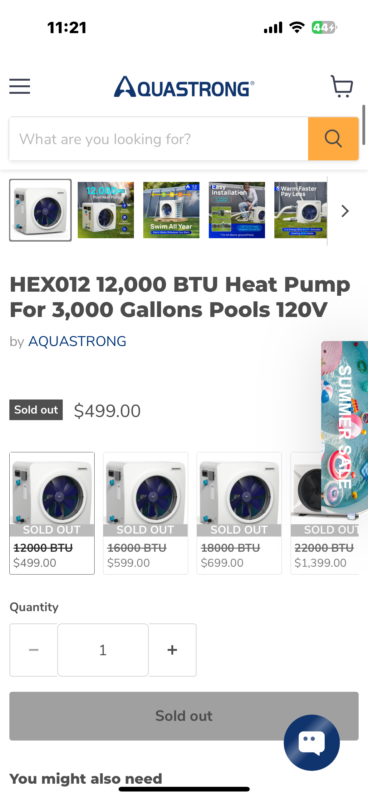 HEX012 12,000 BTU Heat Pump For 3,000 Gallons Pools 120V (W433)