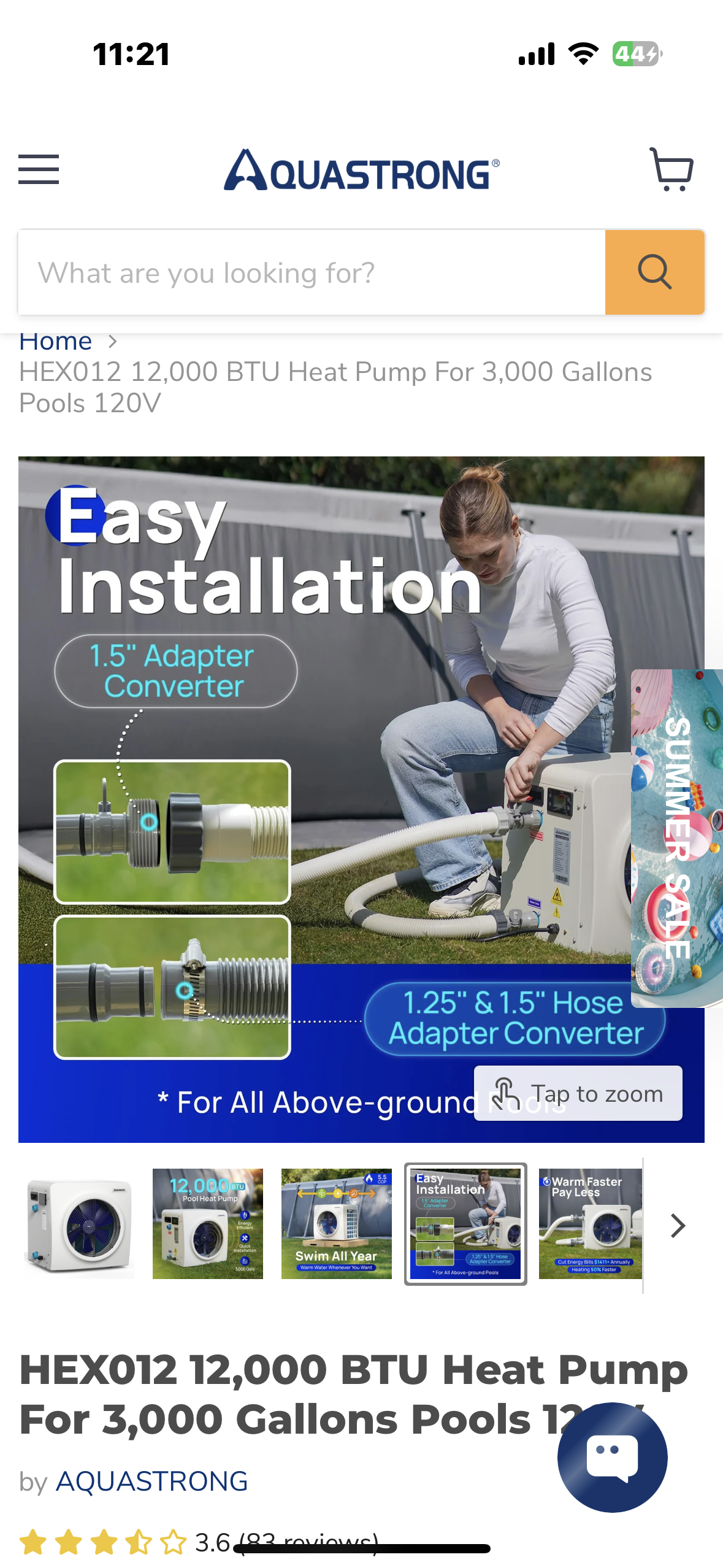 HEX012 12,000 BTU Heat Pump For 3,000 Gallons Pools 120V (W433)