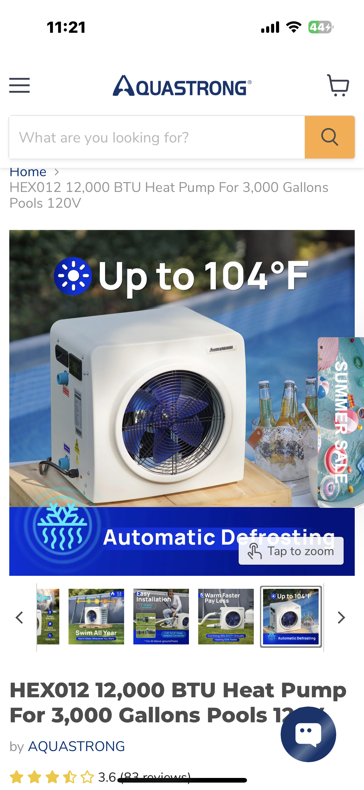 HEX012 12,000 BTU Heat Pump For 3,000 Gallons Pools 120V (W433)