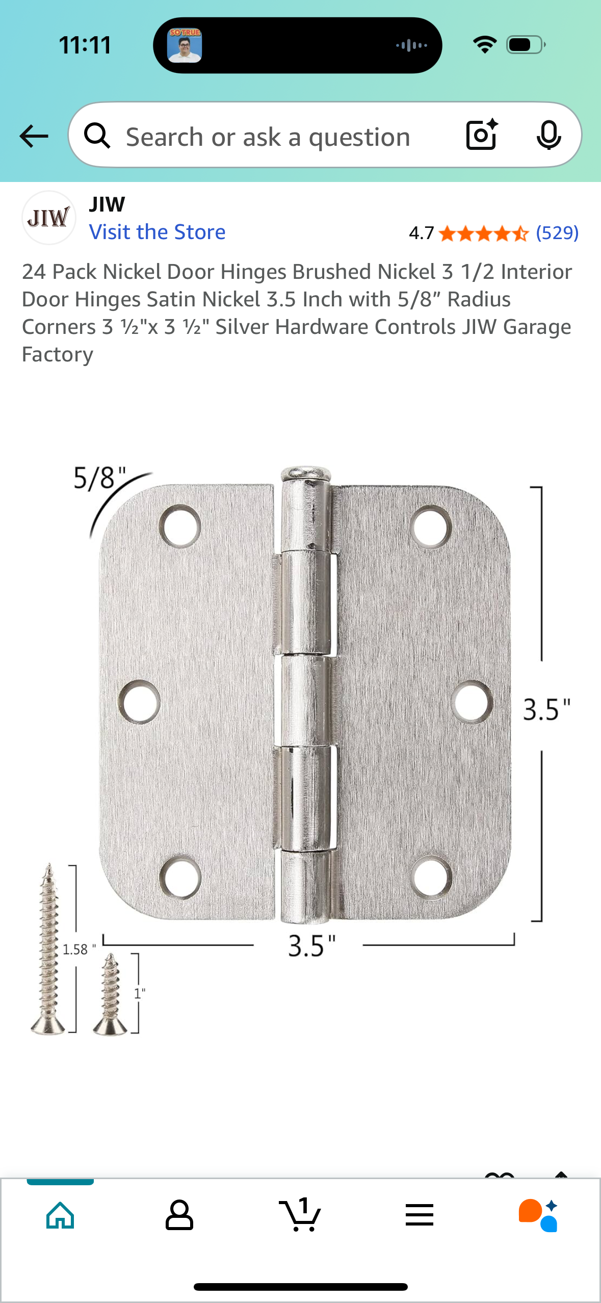 24 Pack Nickel Door Hinges Brushed Nickel 3 1/2 Interior Door Hinges Satin Nickel 3.5 Inch with 5/8” Radius Corners 3 ½"x 3 ½" Silver Hardware Controls JIW Garage Factory