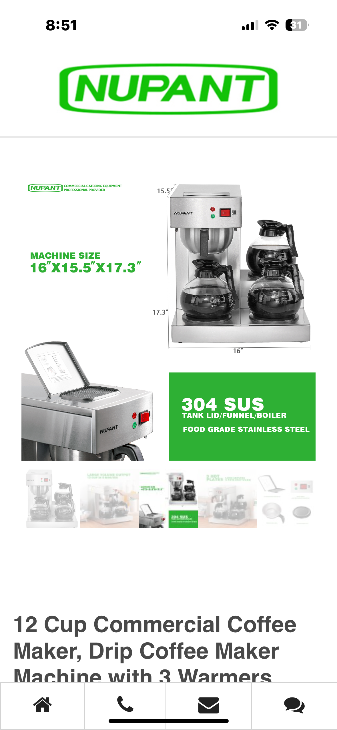12 Cup Commercial Coffee Maker, Drip Coffee Maker Machine with 3 Warmers Plate and 3 Glass Decanters, Stainless Steel Pour Over Commercial Coffee Brewer for Restaurant, Office, Cafe Use R650)