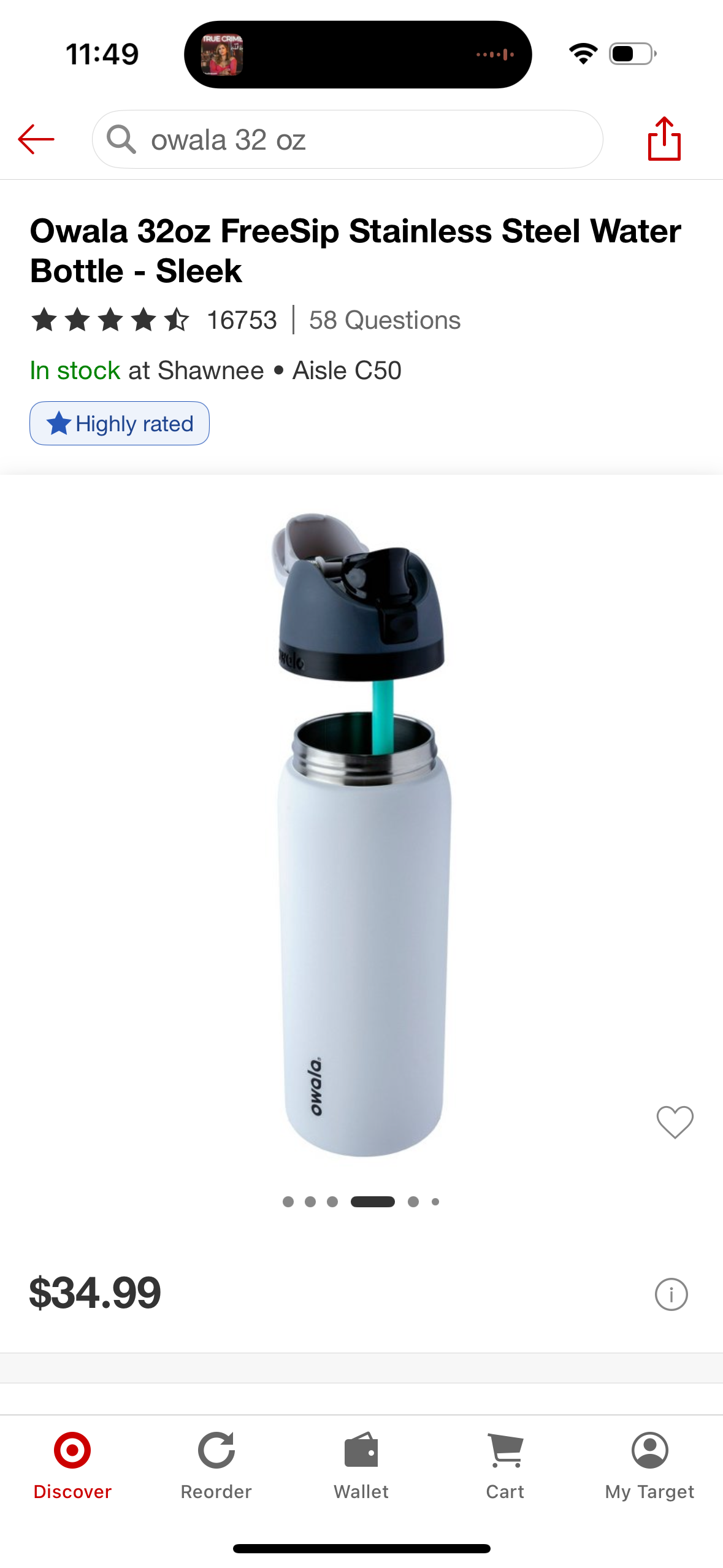 Owala 32oz FreeSip Stainless Steel Water Bottle - Sleek (Blemished)