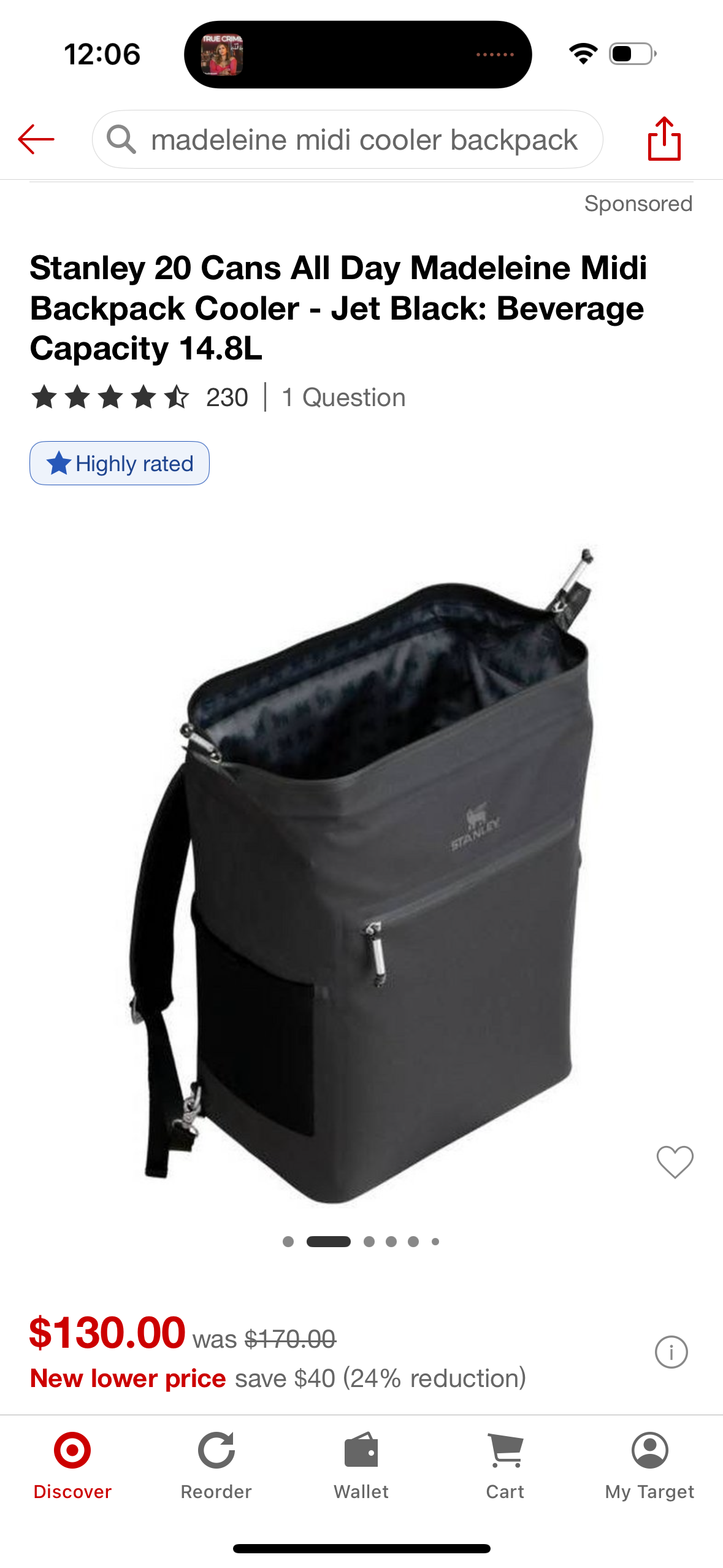 Stanley 20 Cans All Day Madeleine Midi Backpack Cooler - Jet Black: Beverage Capacity 14.8L