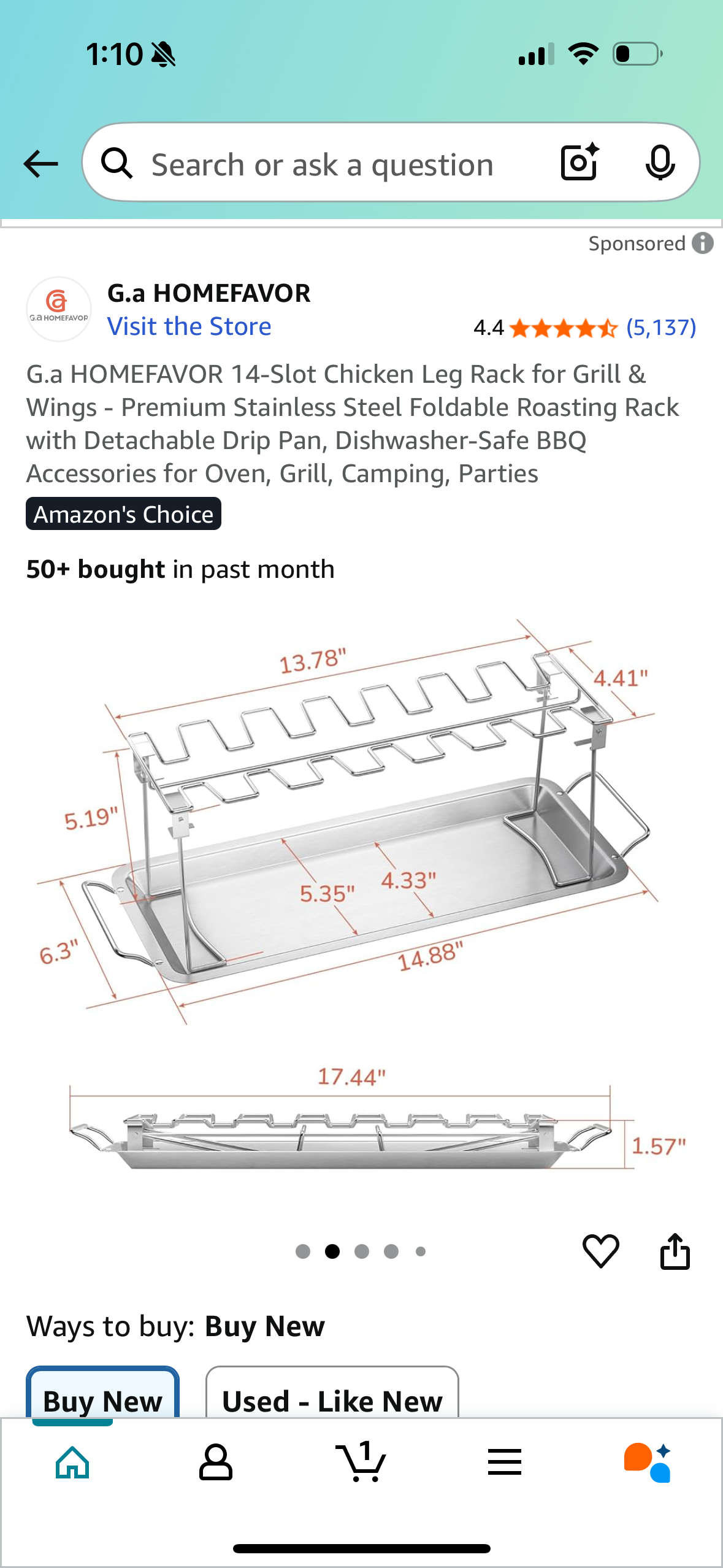 G.a HOMEFAVOR 14-Slot Chicken Leg Rack for Grill & Wings - Premium Stainless Steel Foldable Roasting Rack with Detachable Drip Pan, Dishwasher-Safe BBQ Accessories for Oven, Grill, Camping, Parties