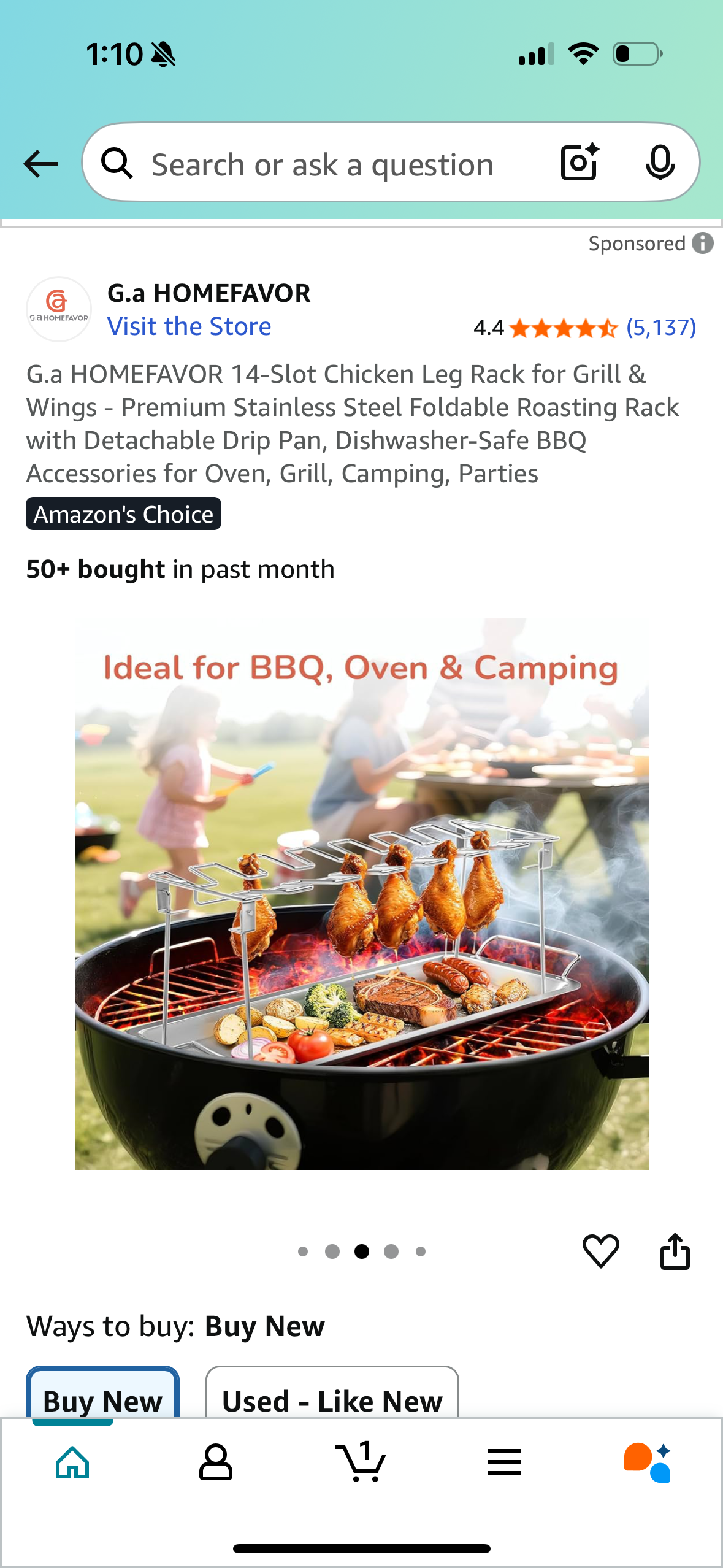 G.a HOMEFAVOR 14-Slot Chicken Leg Rack for Grill & Wings - Premium Stainless Steel Foldable Roasting Rack with Detachable Drip Pan, Dishwasher-Safe BBQ Accessories for Oven, Grill, Camping, Parties