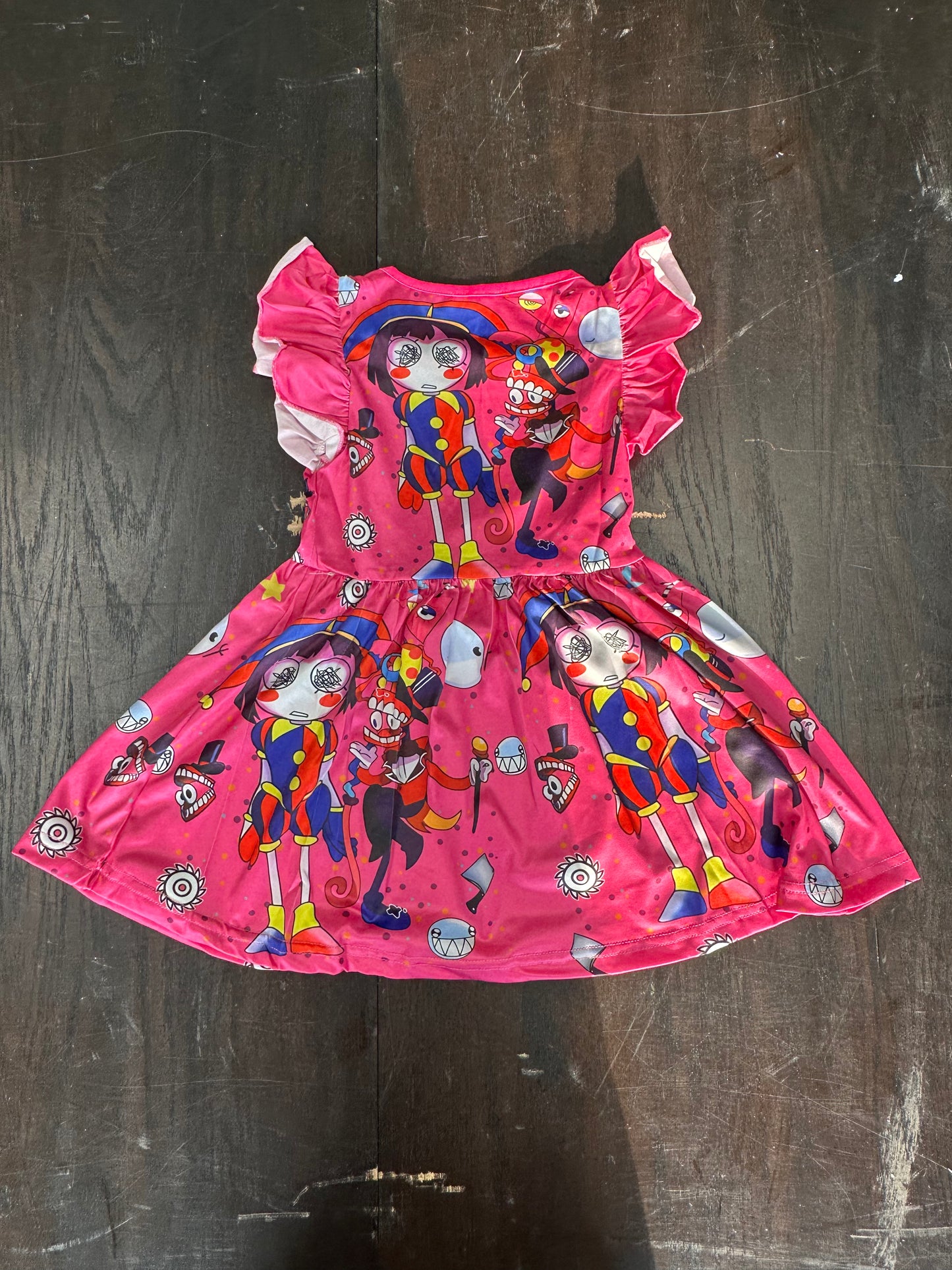 Girls Flutter Sleeve Cartoon Digital Circus Pomei Printed Toddler Dress (Size 4T)