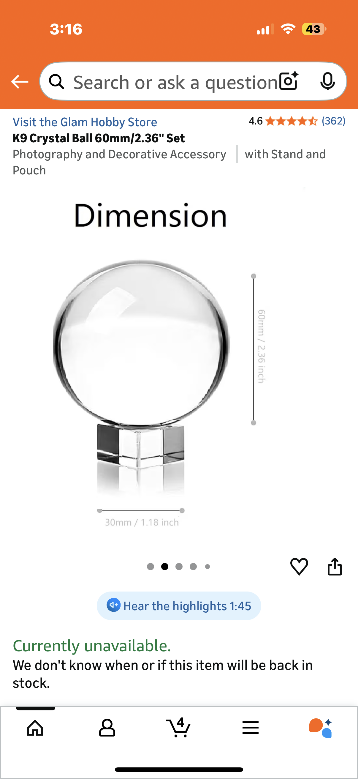 K9 Crystal Ball 60mm/2.36" Set Photography and Decorative Accessory with Stand and Pouch