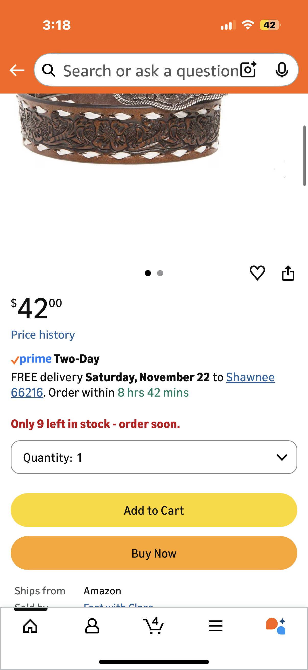 Nocona Boots Men's 1-1/4 Bull Rider Floral Embossed Leather Western Belt with Buckle, Tan, 30