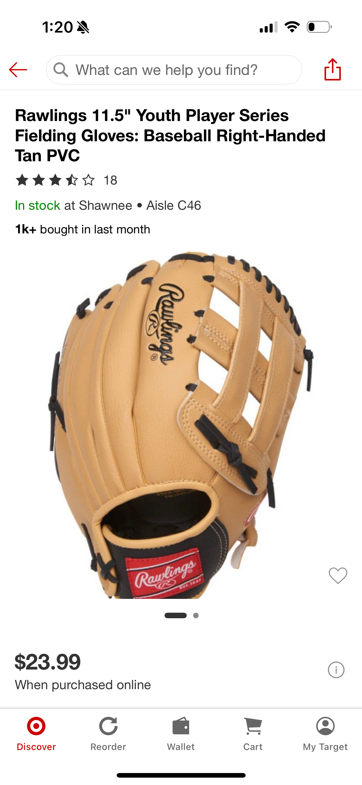 Rawlings 11.5" Youth Player Series Fielding Gloves: Baseball Right-Handed Tan PVC