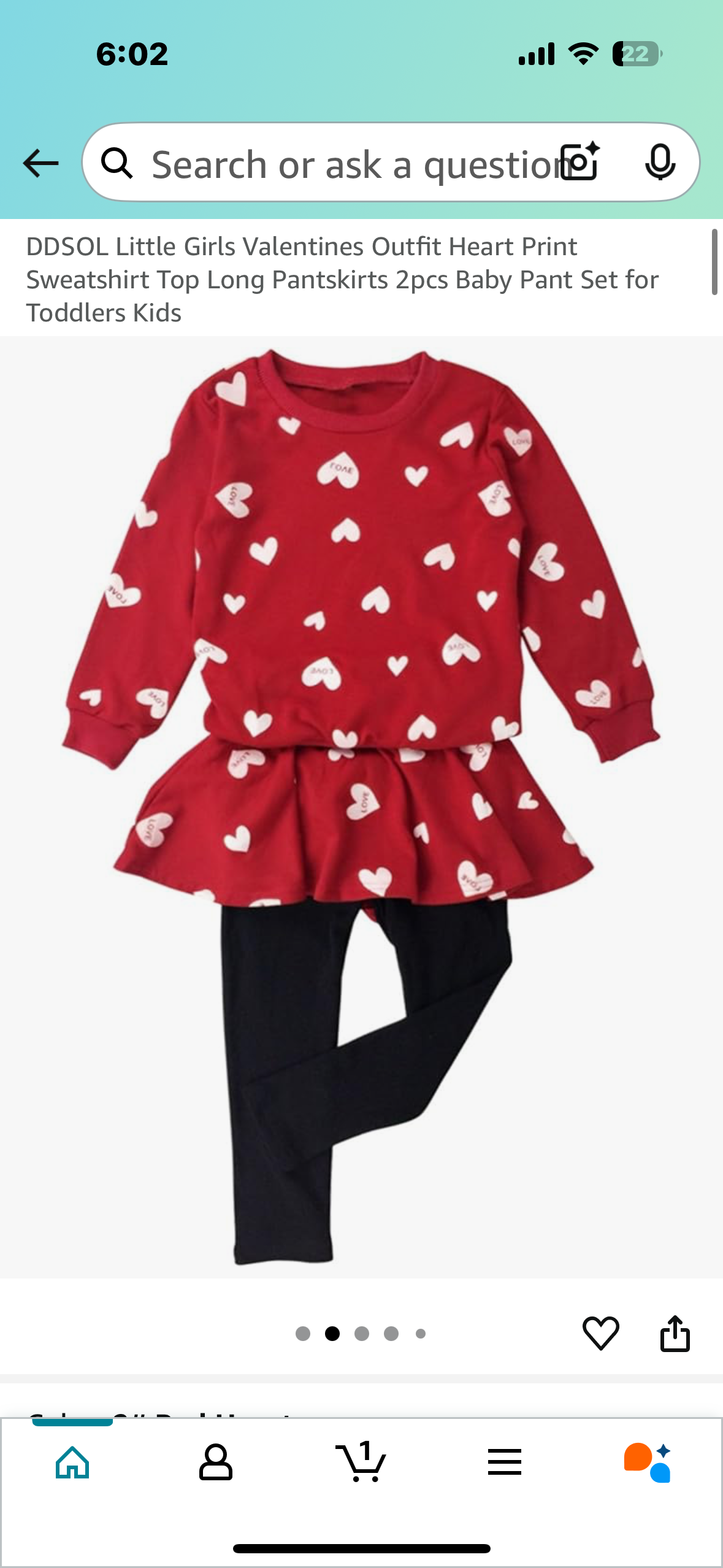 Little Girls Valentines Outfit, Heart Print Sweatshirt Top, Long Pants Skirt, 2pc Set (Size 4T)