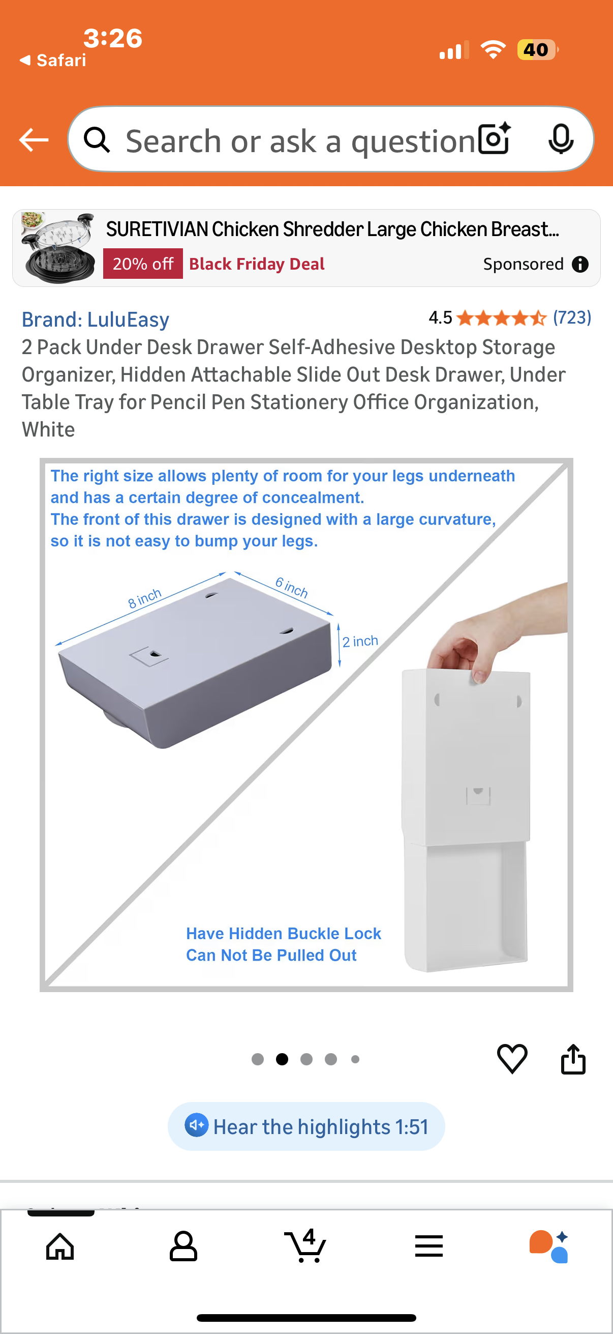 Under Desk Drawer Self-Adhesive Desktop Storage Organizer, Hidden Attachable Slide Out Desk Drawer, Under Table Tray for Pencil Pen Stationery Office Organization, White