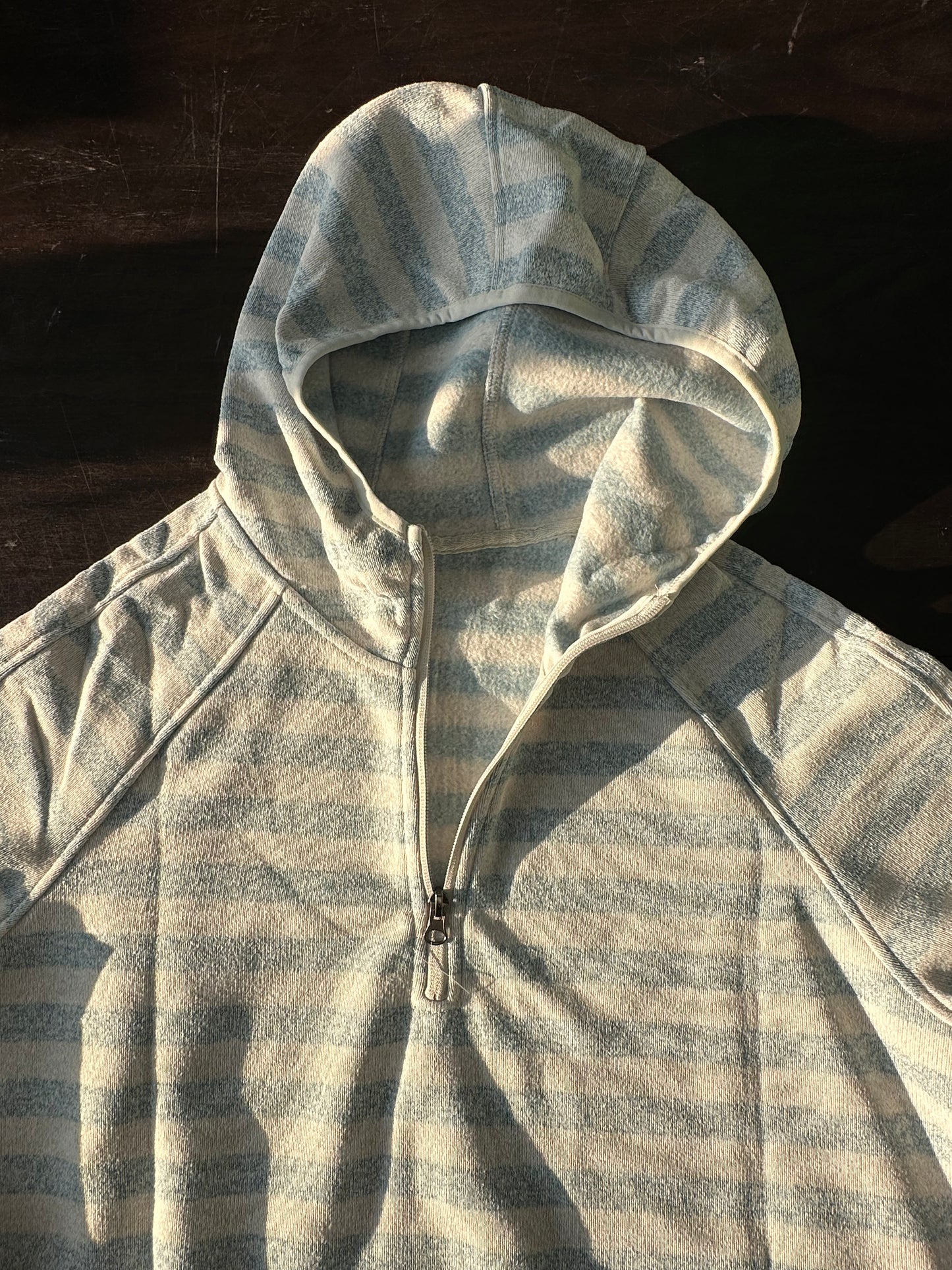 Women’s Casual Long Sleeve Half Zip Pullover Hoodie, Loose Blue and White Striped Hooded Sweatshirt with Pocket (Size Large)