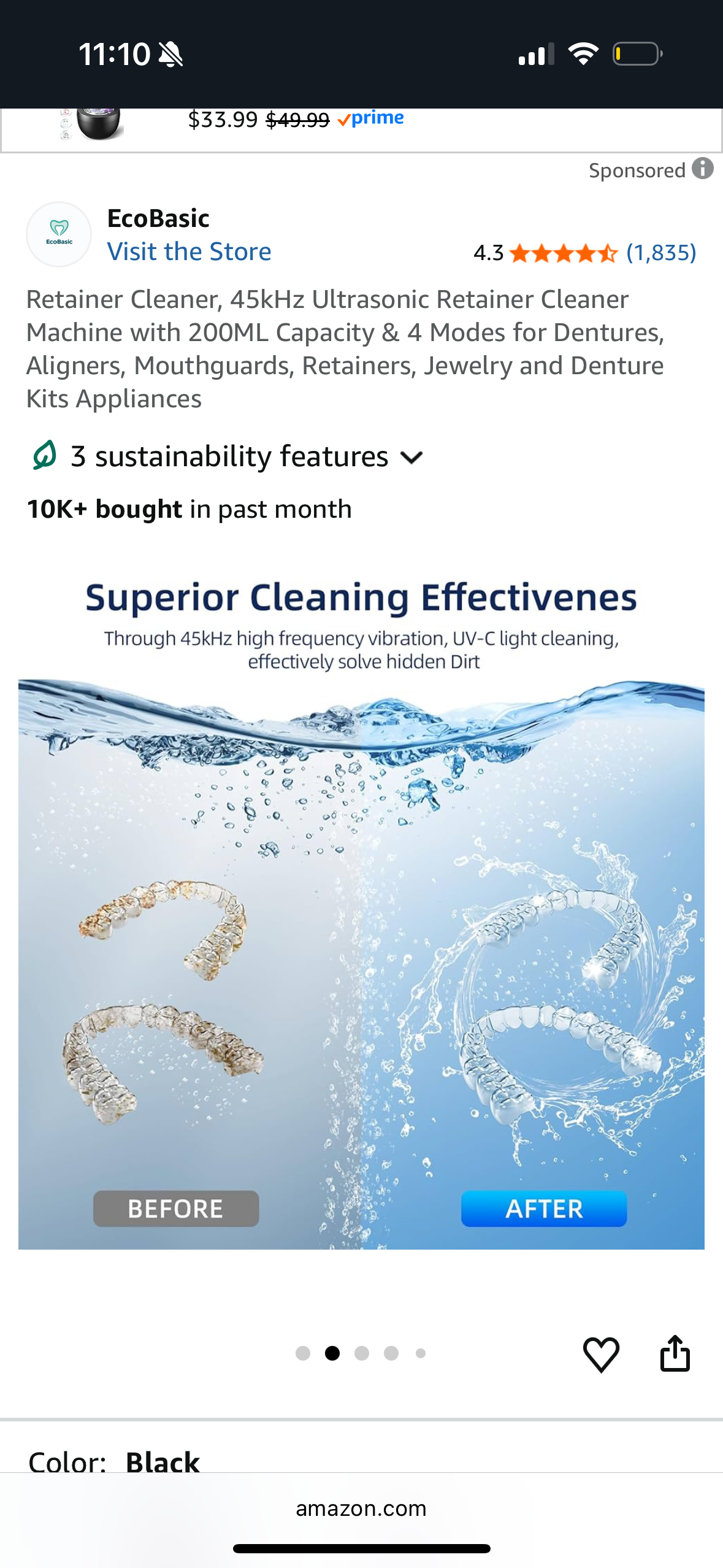 Ultrasonic Retainer Cleaner U-V Light for Dentures, 45kHz Mouth Guard, Aligner, Toothbrush Head, Jewelry, Portable Cleaner for All Dental Appliances at-Home or Travel 200ML