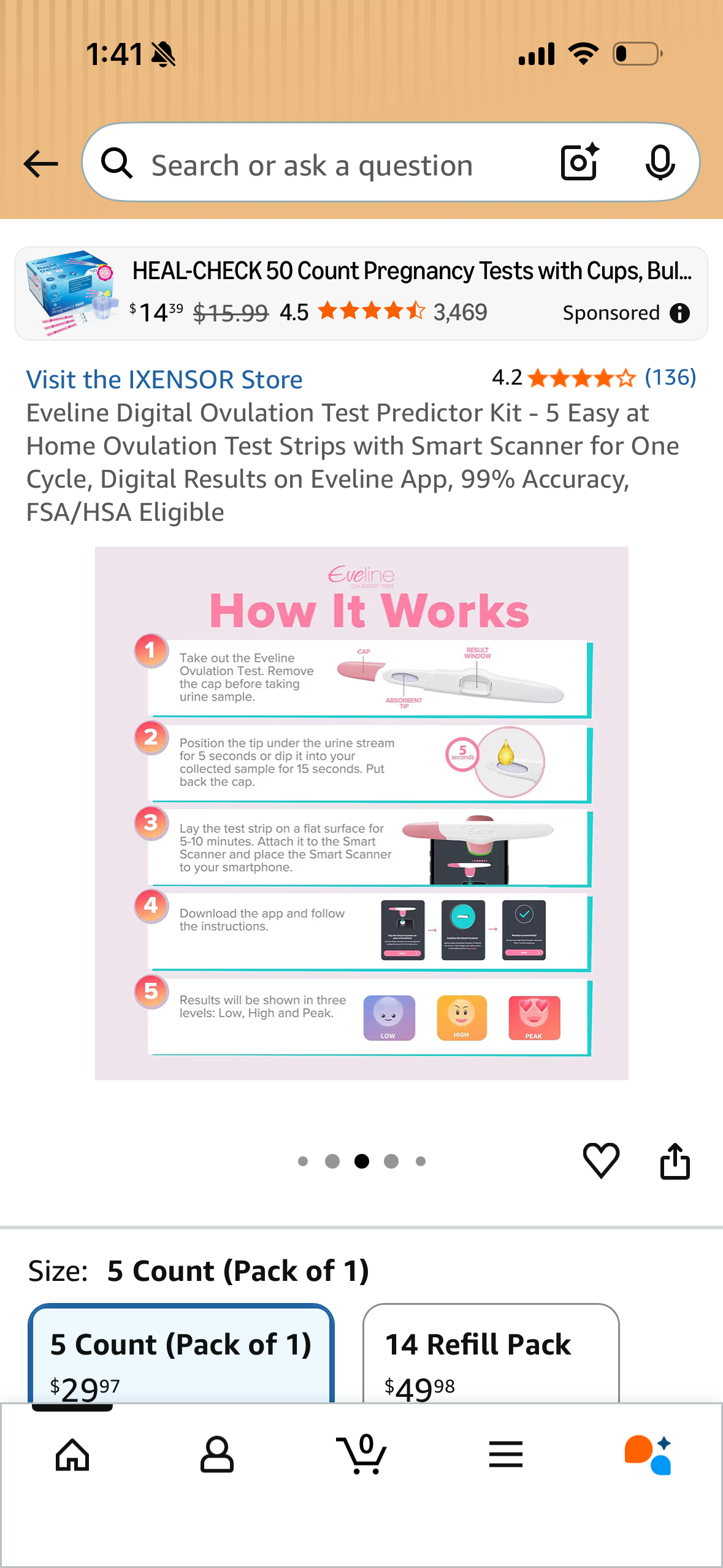 Eveline Digital Ovulation Test Predictor Kit - 5 Easy at Home Ovulation Test Strips with Smart Scanner for One Cycle, Digital Results on Eveline App, 99% Accuracy, FSA/HSA Eligible