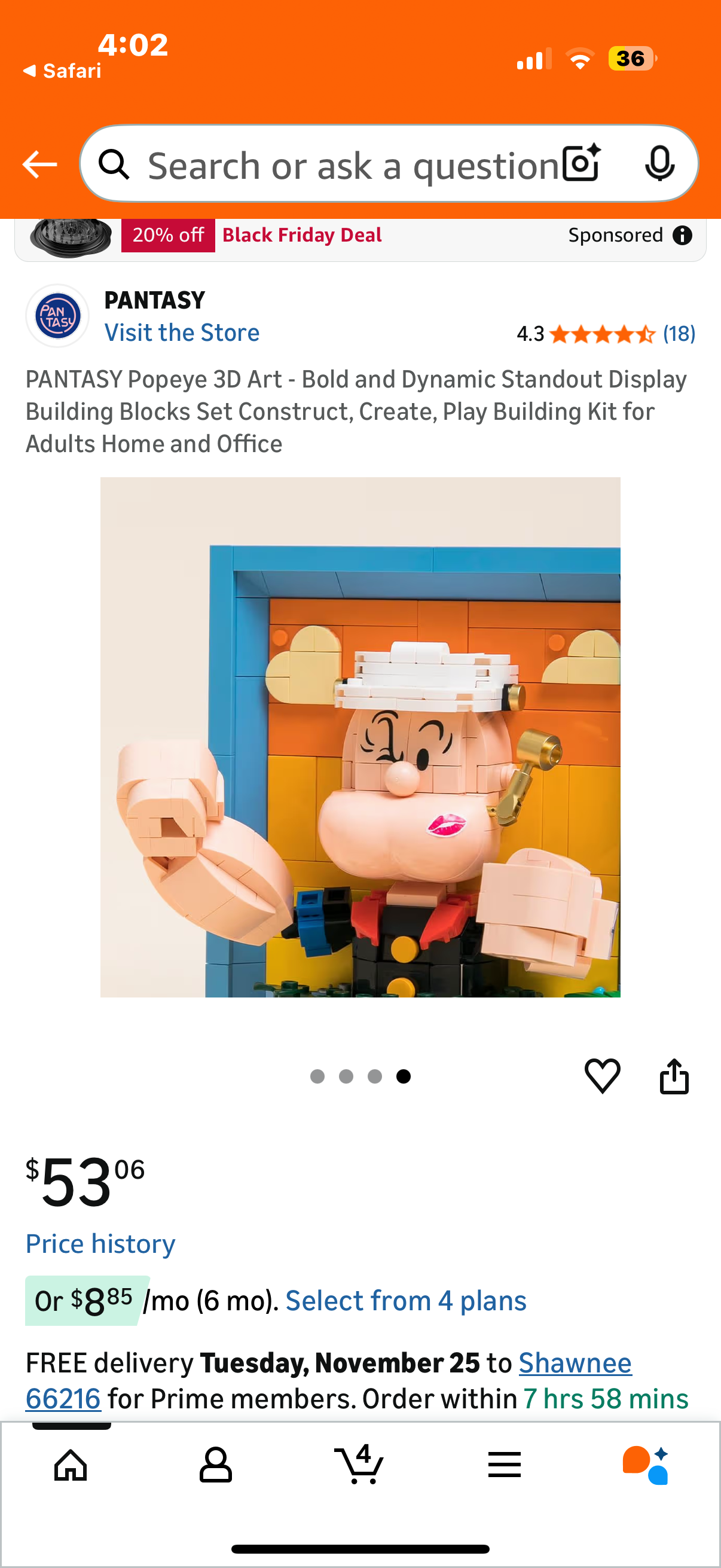 Popeye 3D Art - Bold and Dynamic Standout Display Building Blocks Set Construct, Create, Play Building Kit for Adults Home and Office