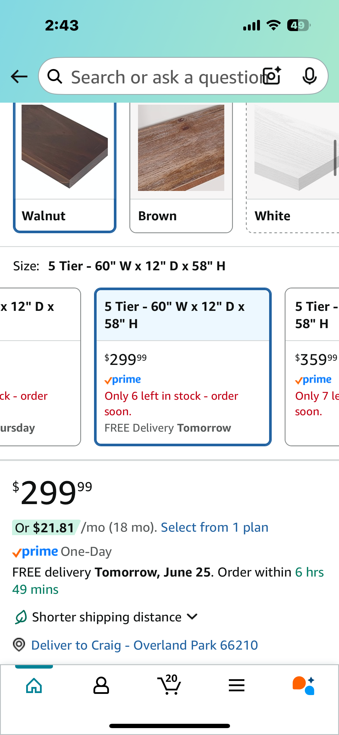 New - Industrial Iron Pipe Shelf - 5 Tier, 60” with Solid Wood Planks (L876)